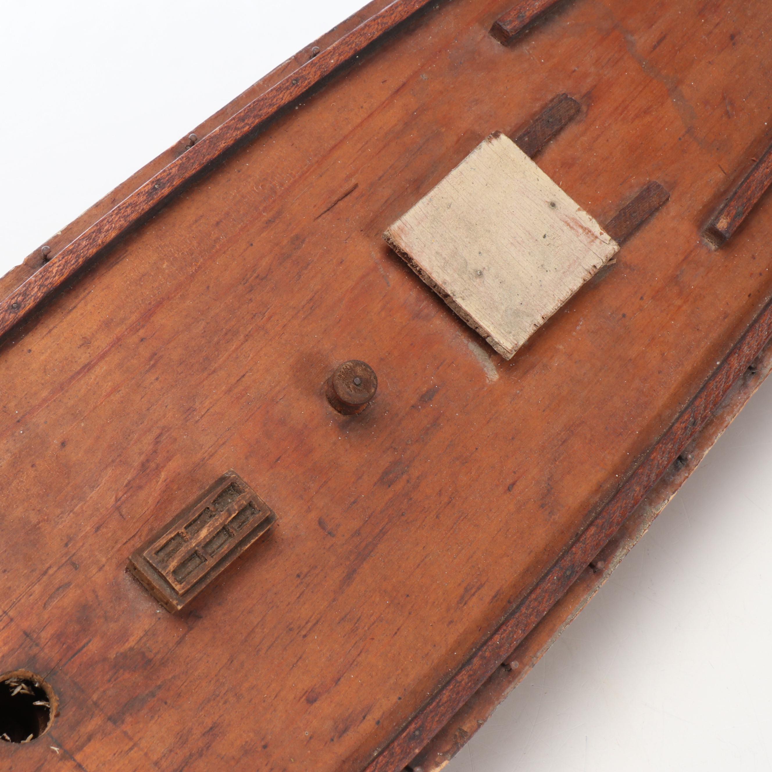 Large American or English Folk Art Wooden Pond Yacht Hull, Circa 1890–1920