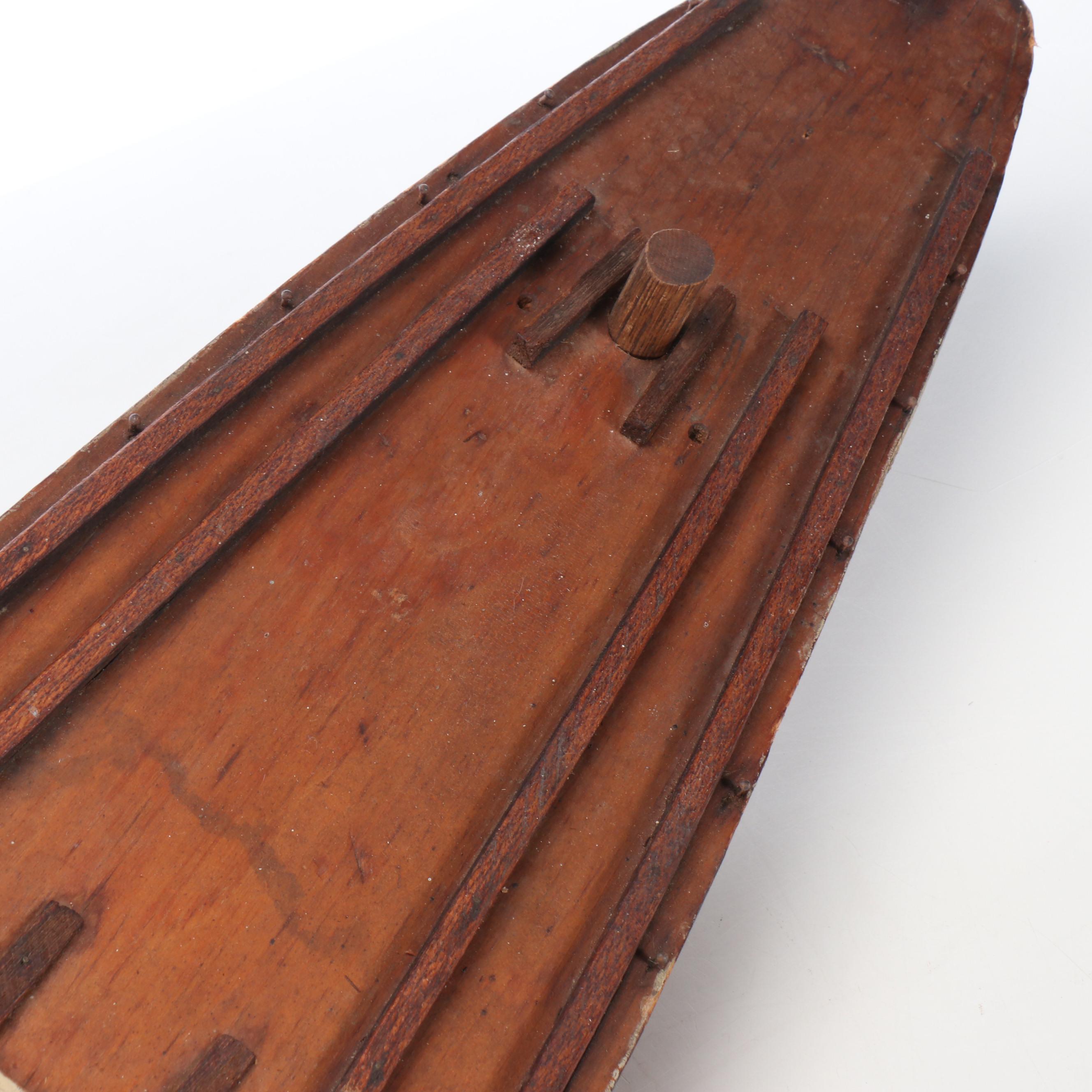 Large American or English Folk Art Wooden Pond Yacht Hull, Circa 1890–1920