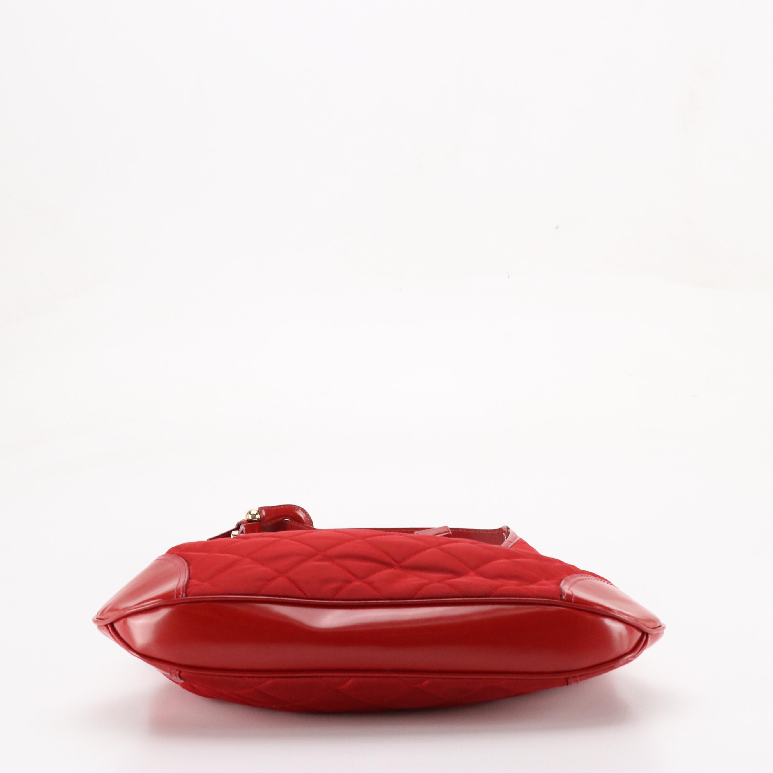 Burberry Red Quilted Nylon Hobo Shoulder Bag with Shiny Leather Trim
