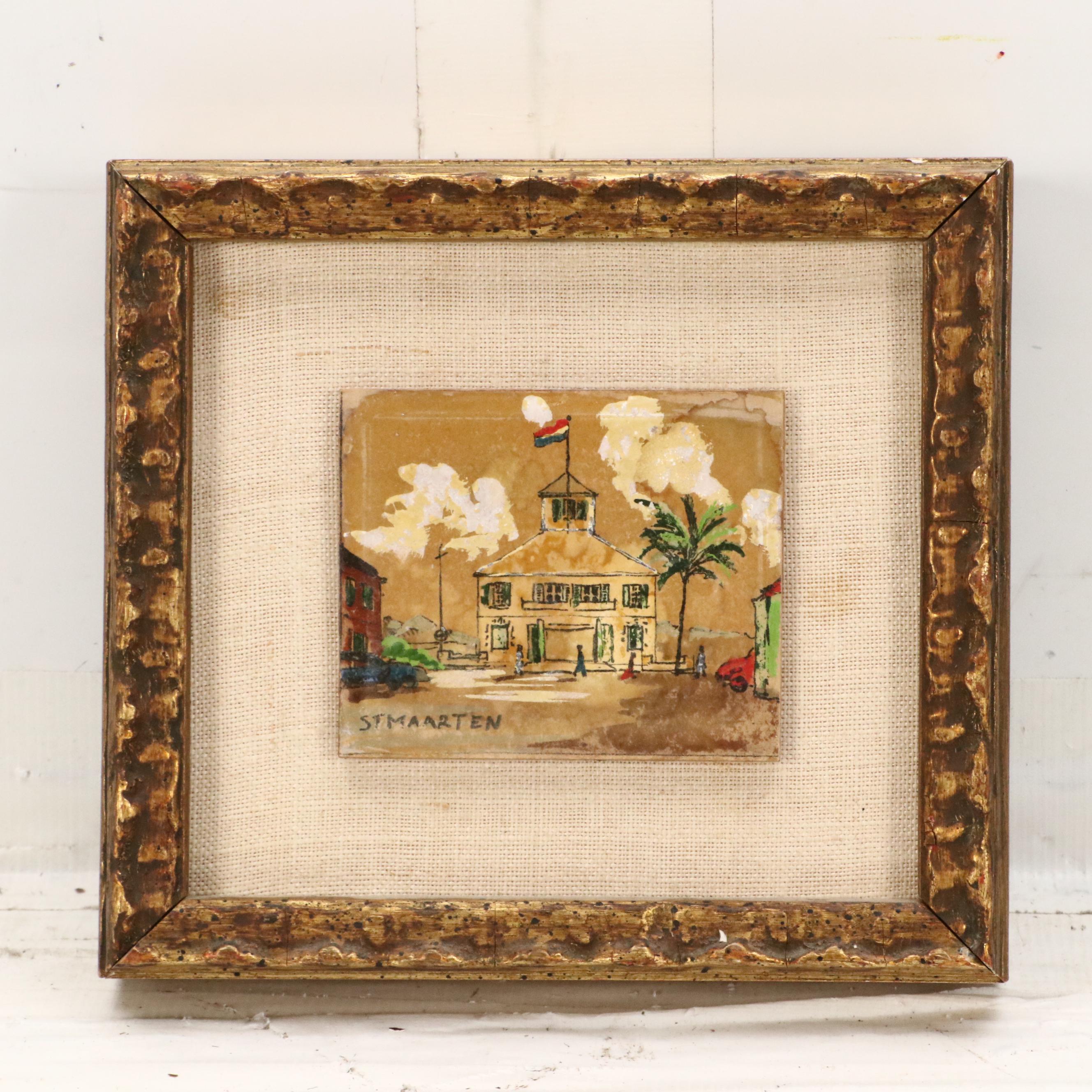 Pair of Miniature Oil Paintings of St. Maarten Landscapes, Mid-20th Century