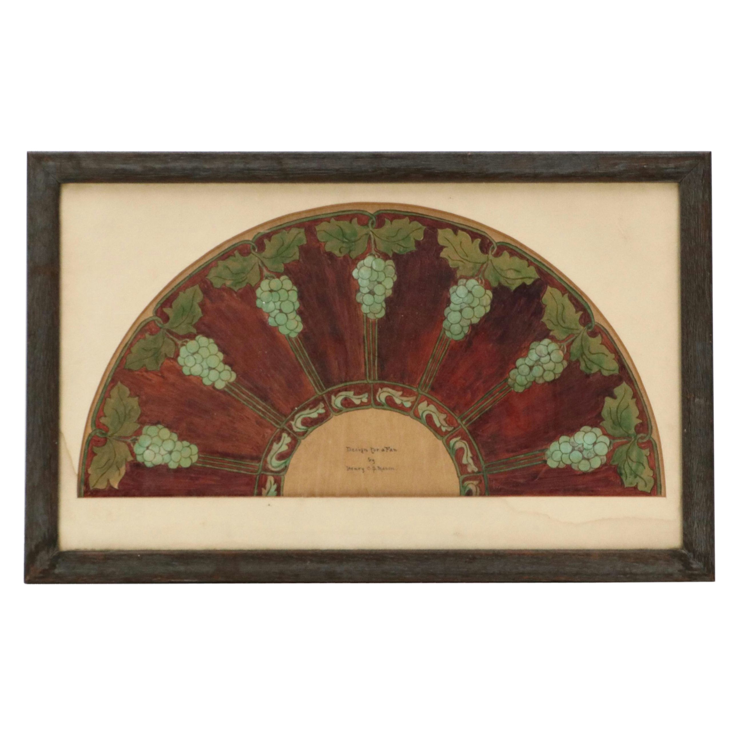 Henry C. S. Mason Art Nouveau Style Colored Ink Drawing "Design for a Fan"