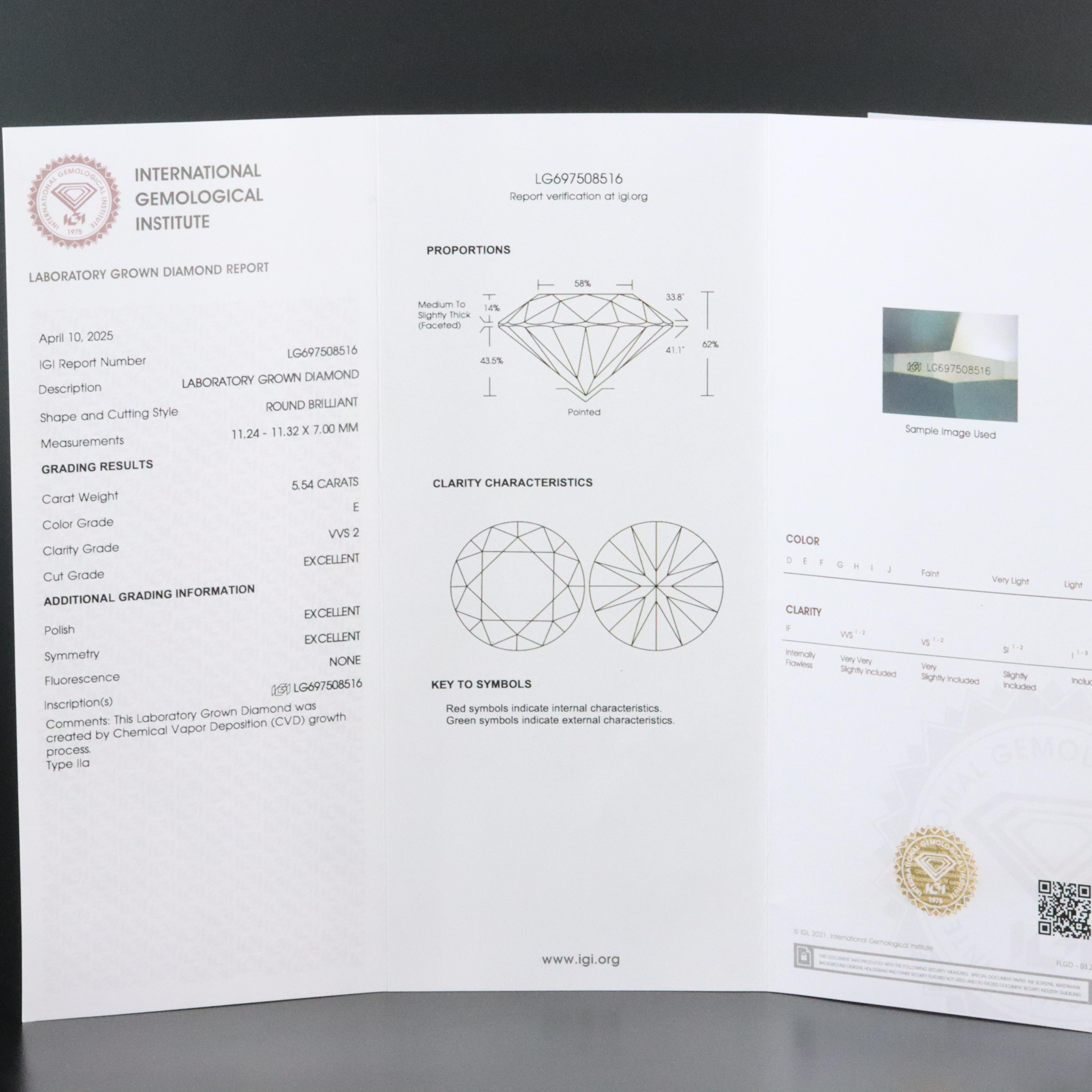 18K 5.54 CT Lab Grown Diamond Solitaire Ring with IGI Report