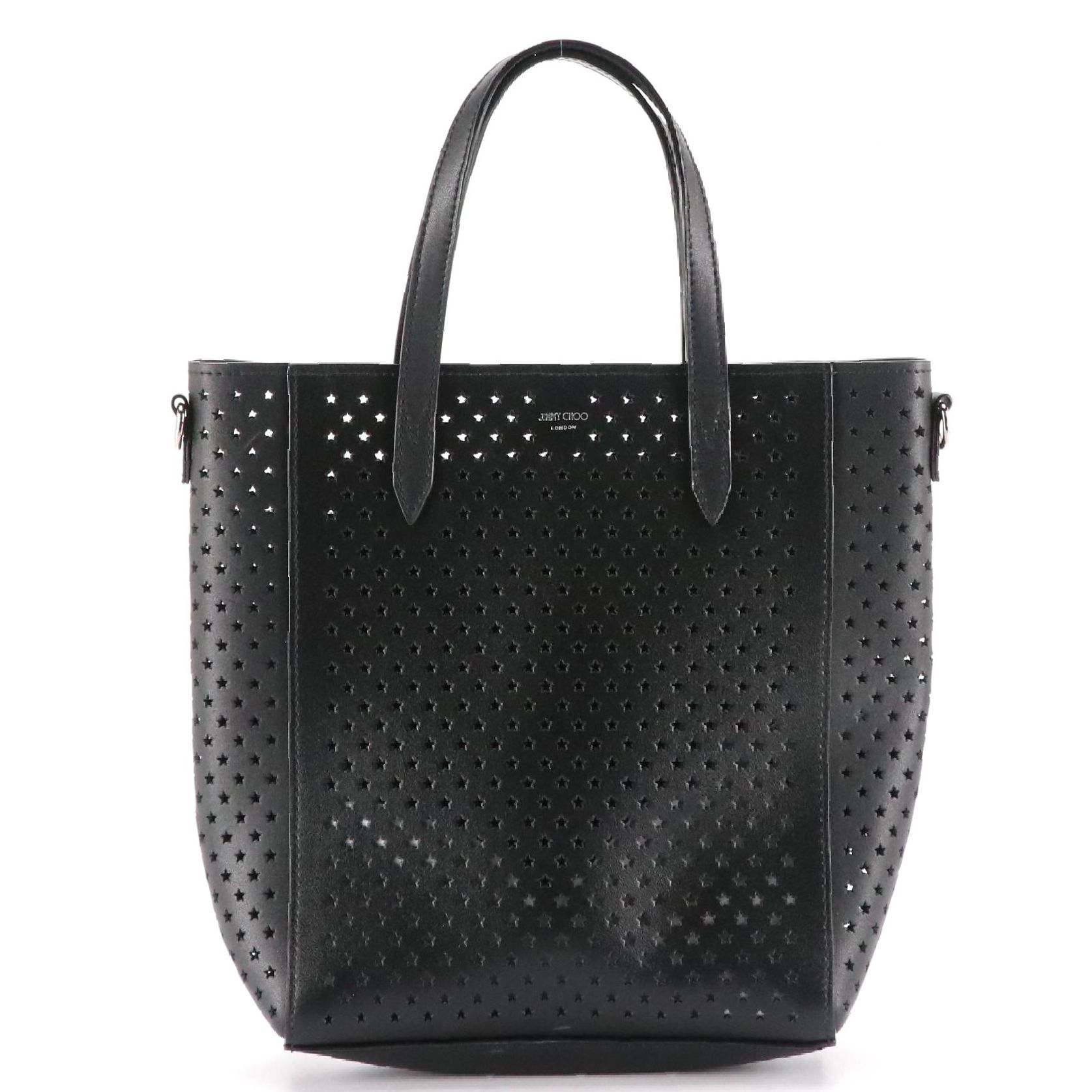 Jimmy Choo Two-Way Mini Tote in Black Star Perforated Leather