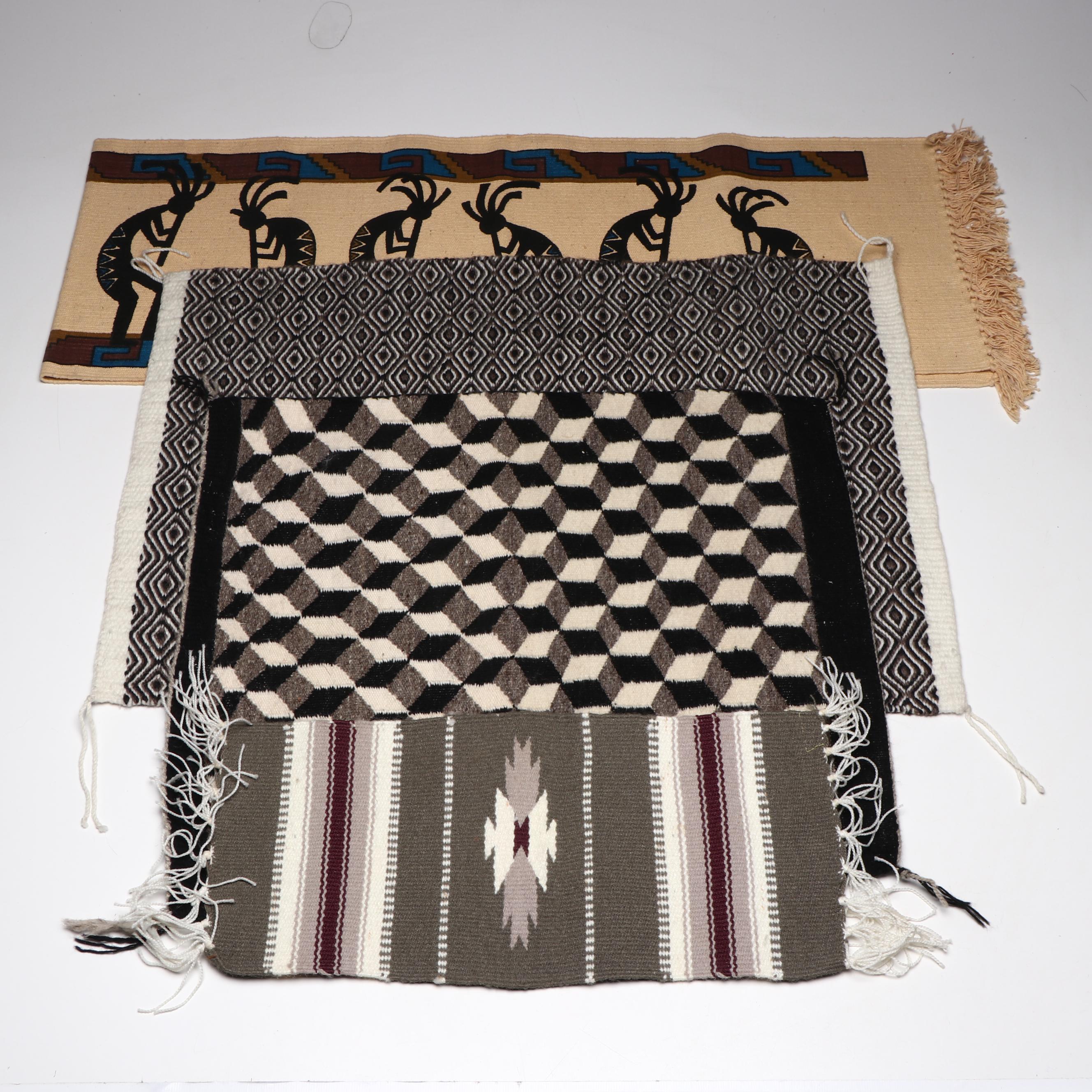 Three Woven Southwest Textiles with Southwest-Style Printed Runner