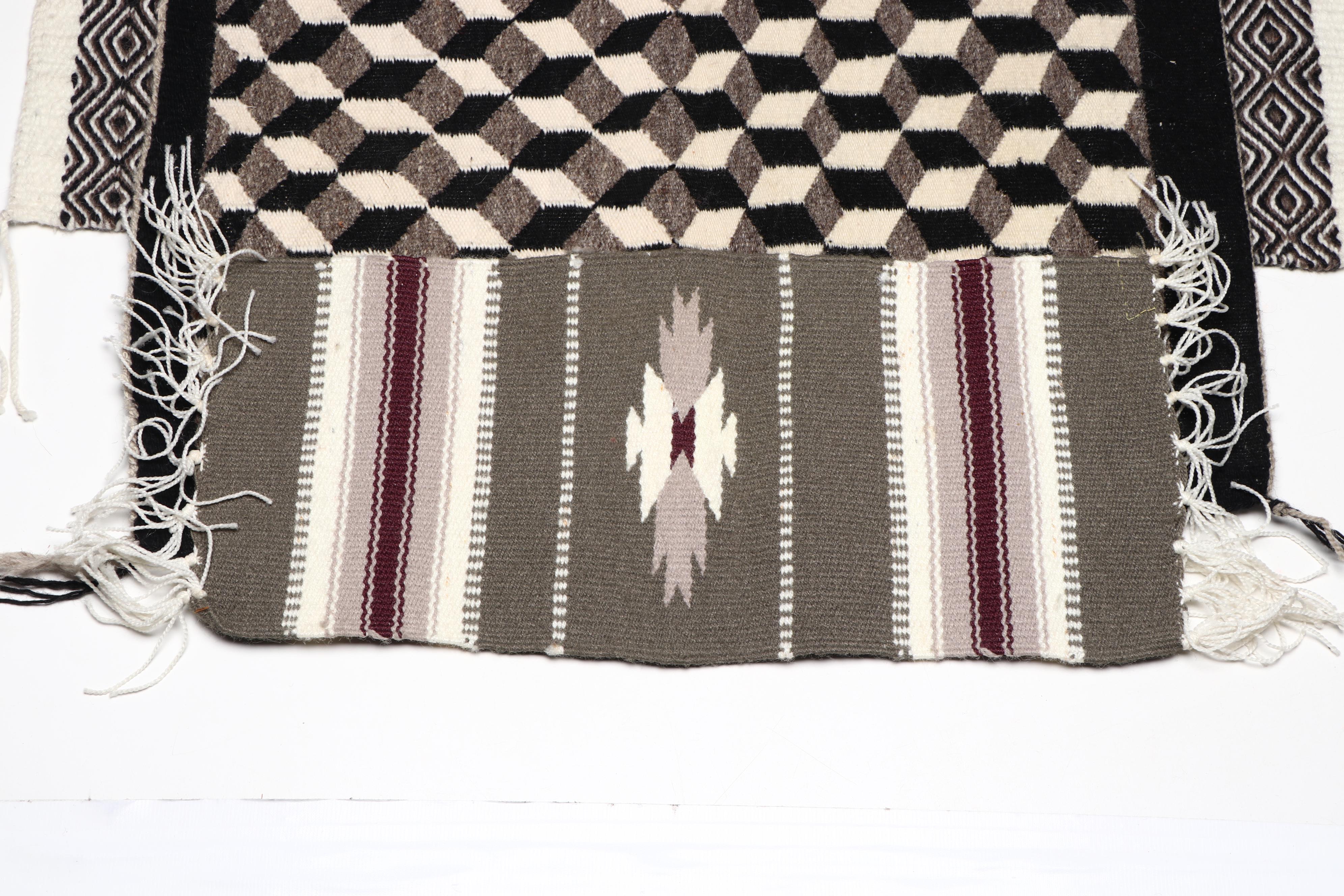 Three Woven Southwest Textiles with Southwest-Style Printed Runner
