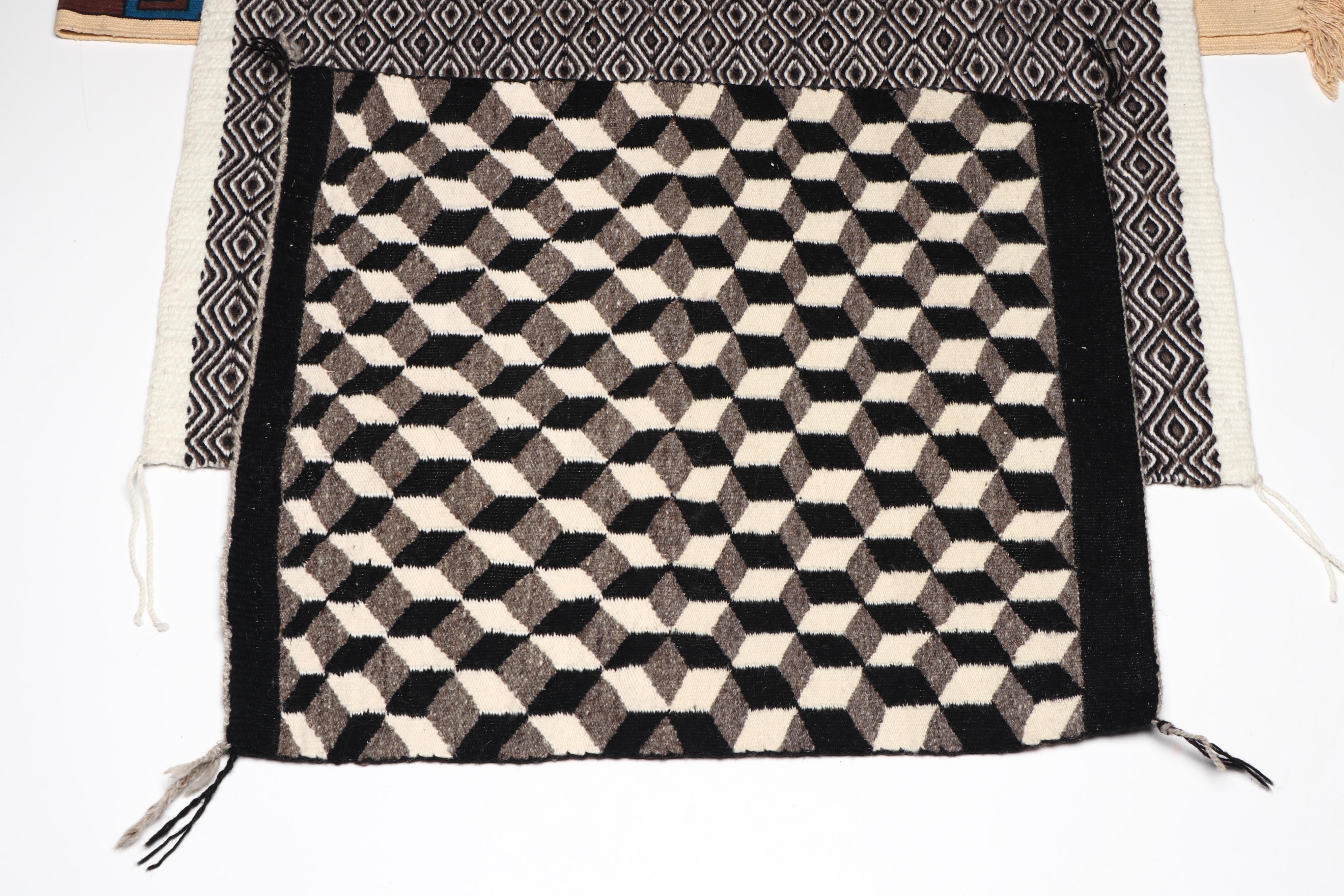 Three Woven Southwest Textiles with Southwest-Style Printed Runner