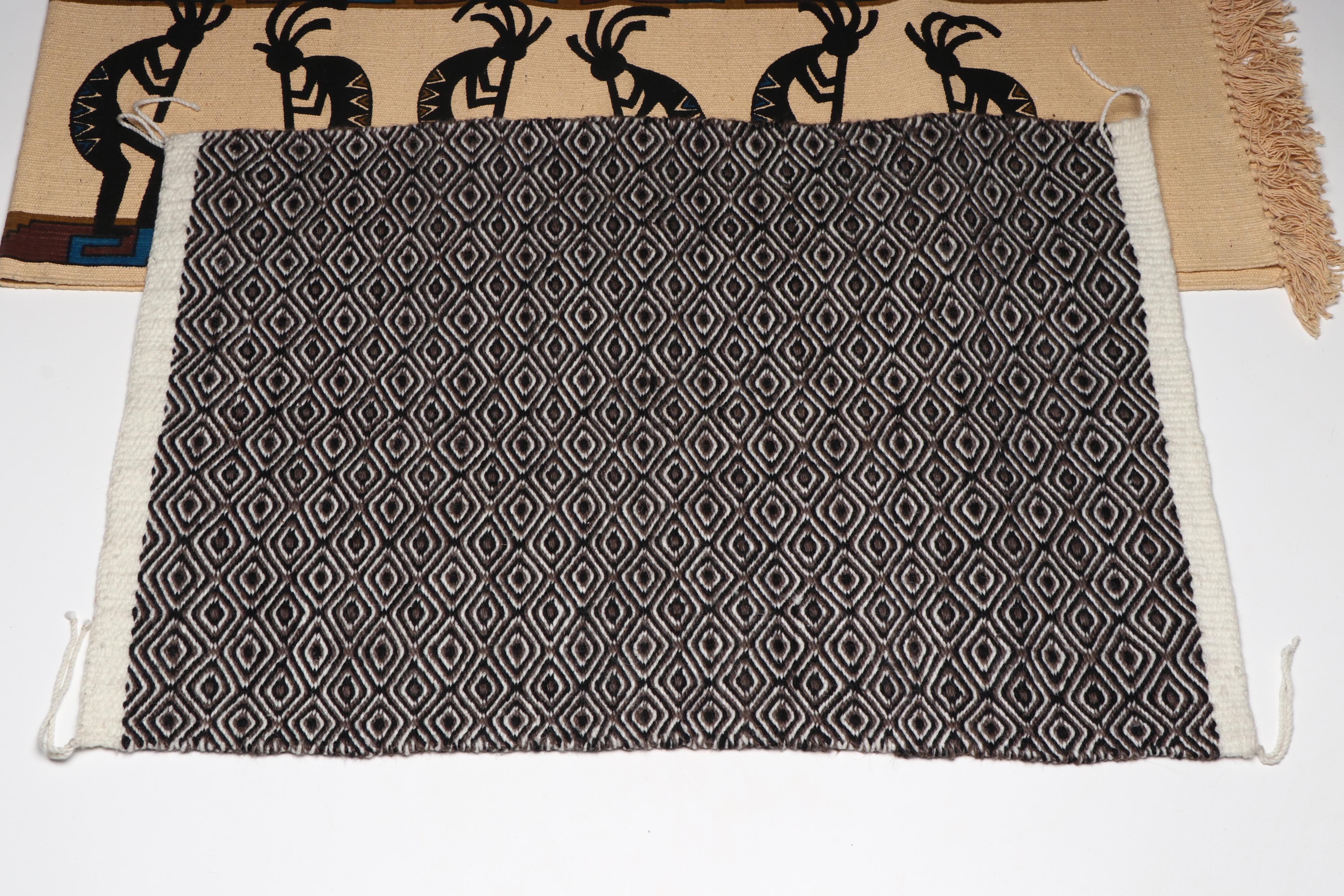 Three Woven Southwest Textiles with Southwest-Style Printed Runner