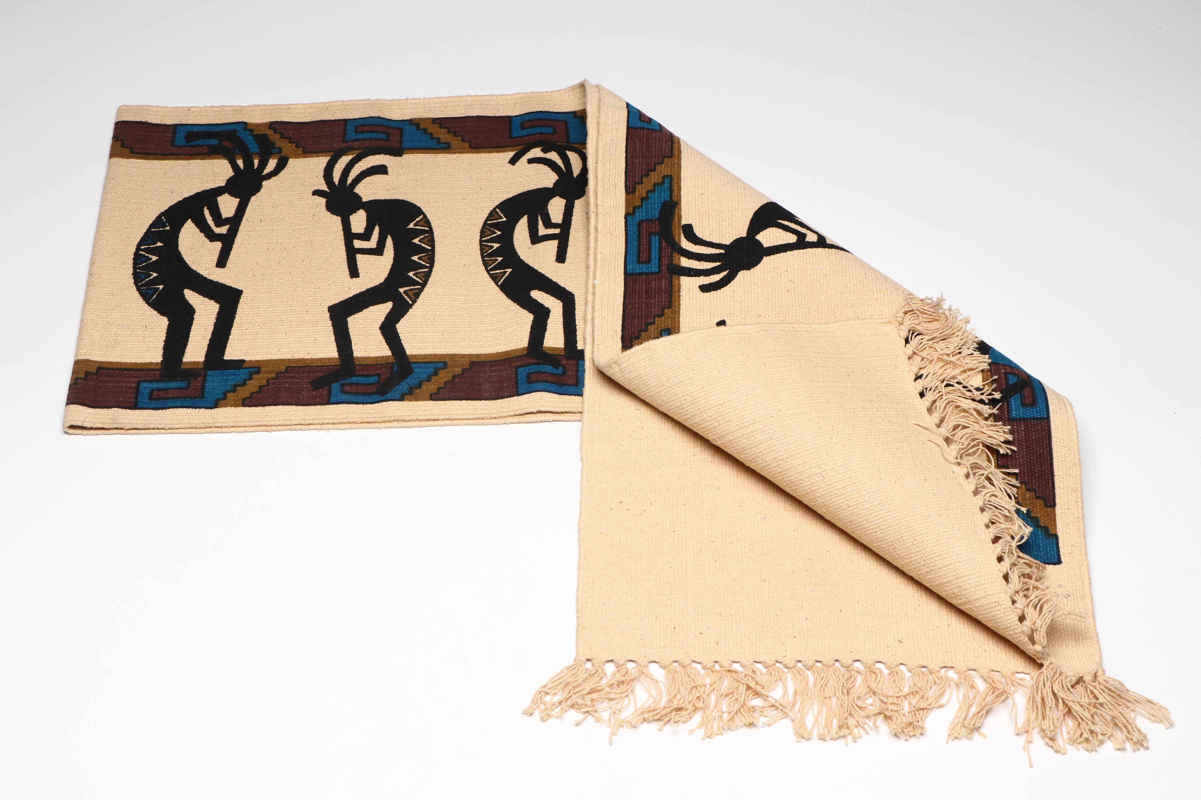 Three Woven Southwest Textiles with Southwest-Style Printed Runner