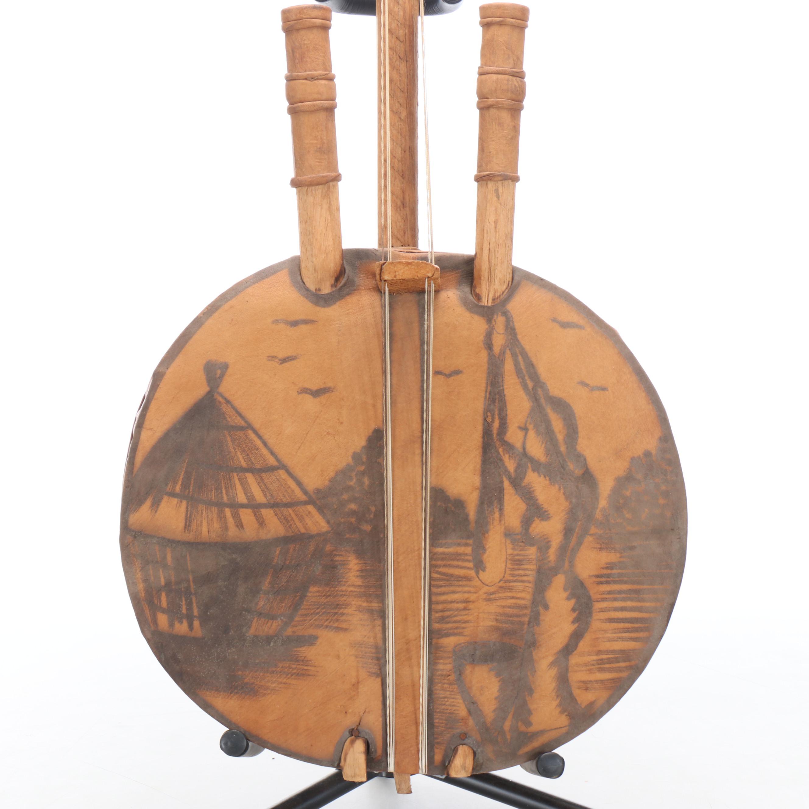 West African Style Gourd and Leather Pictorial Kora