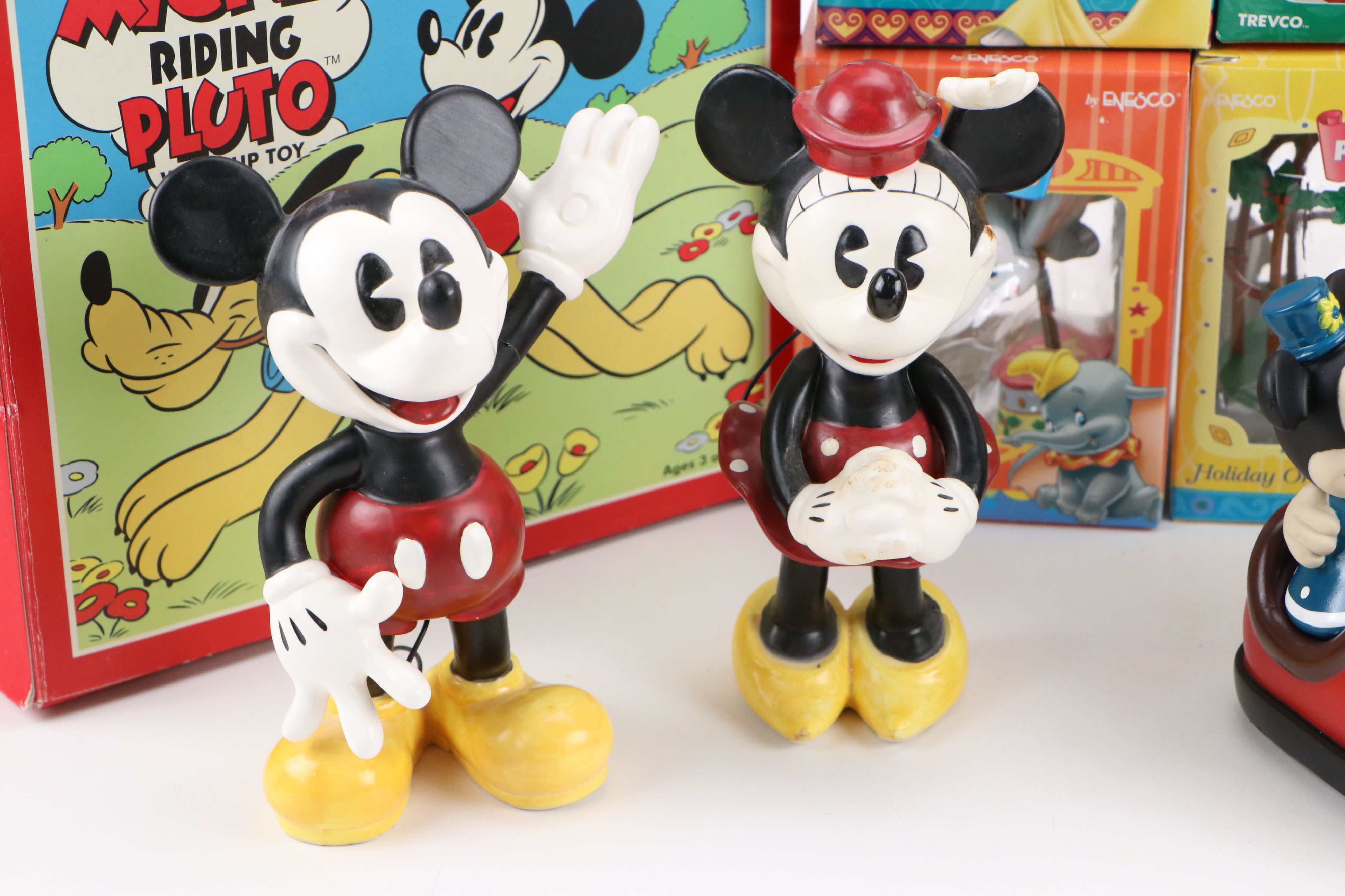 Vintage Mickey Mouse Wind-Up Toy with More Toys and Disney Ornaments