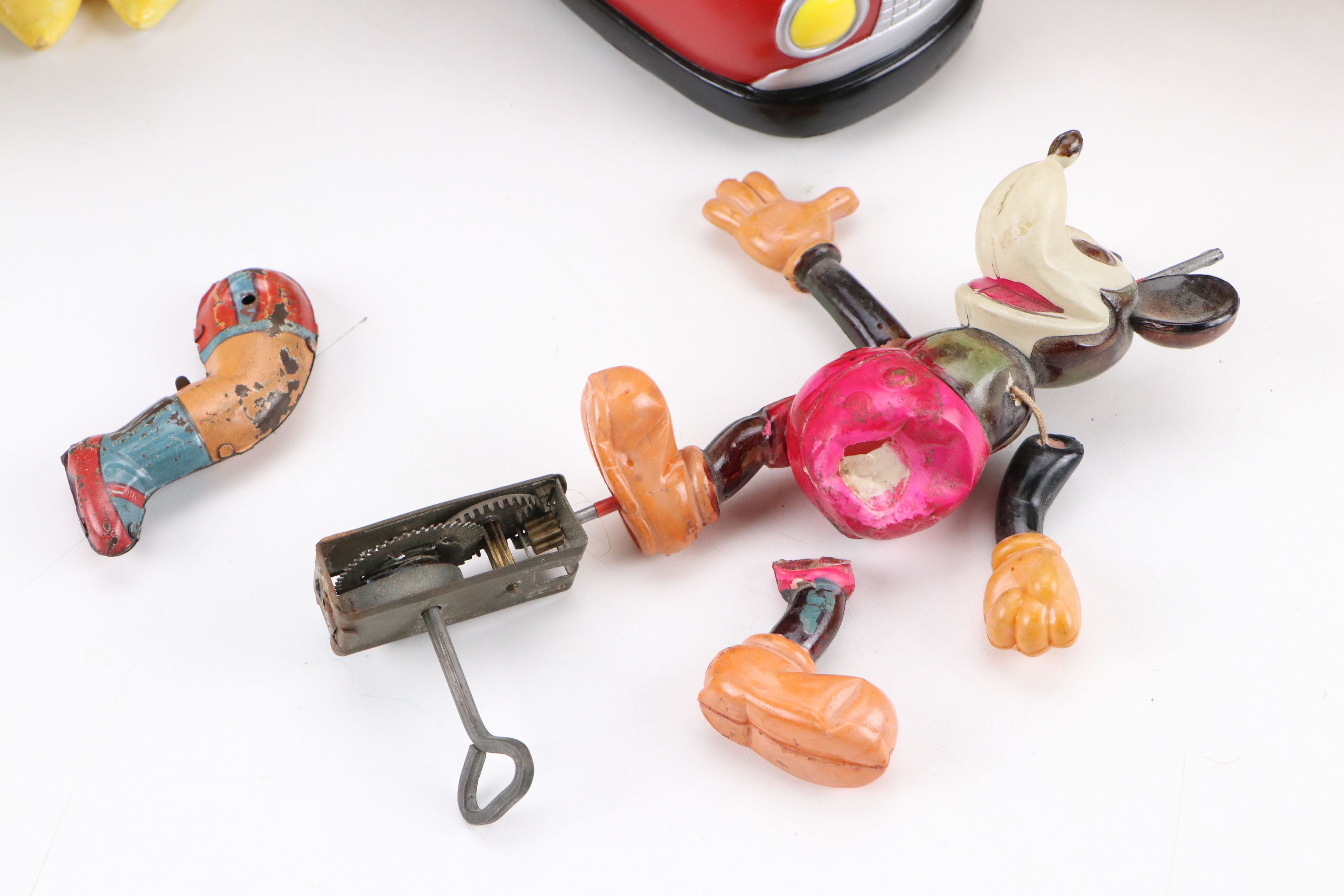 Vintage Mickey Mouse Wind-Up Toy with More Toys and Disney Ornaments
