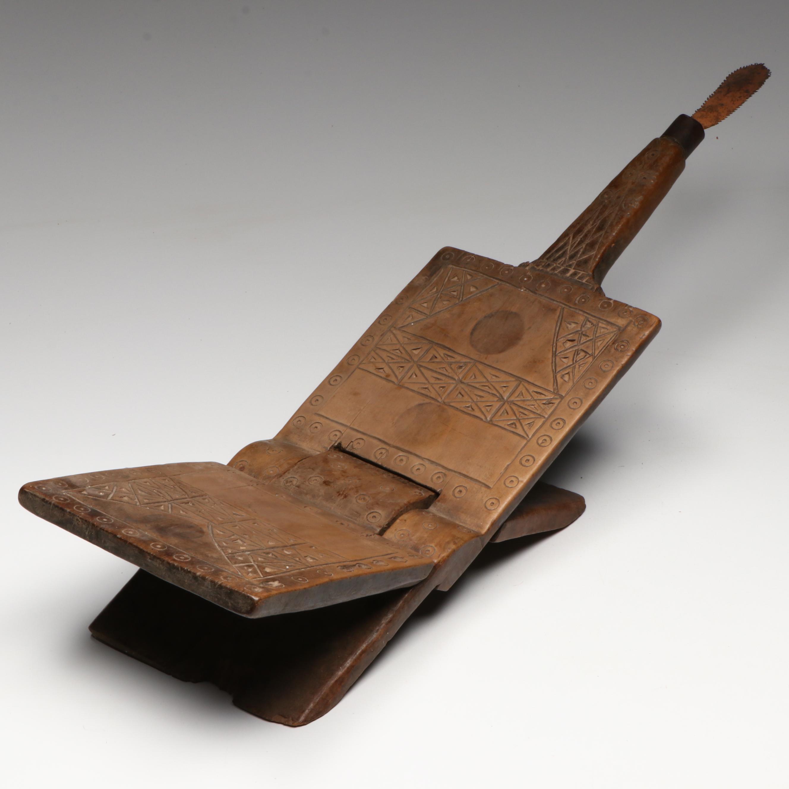Swahili Carved Fold-Out Wood Coconut Grater Stool