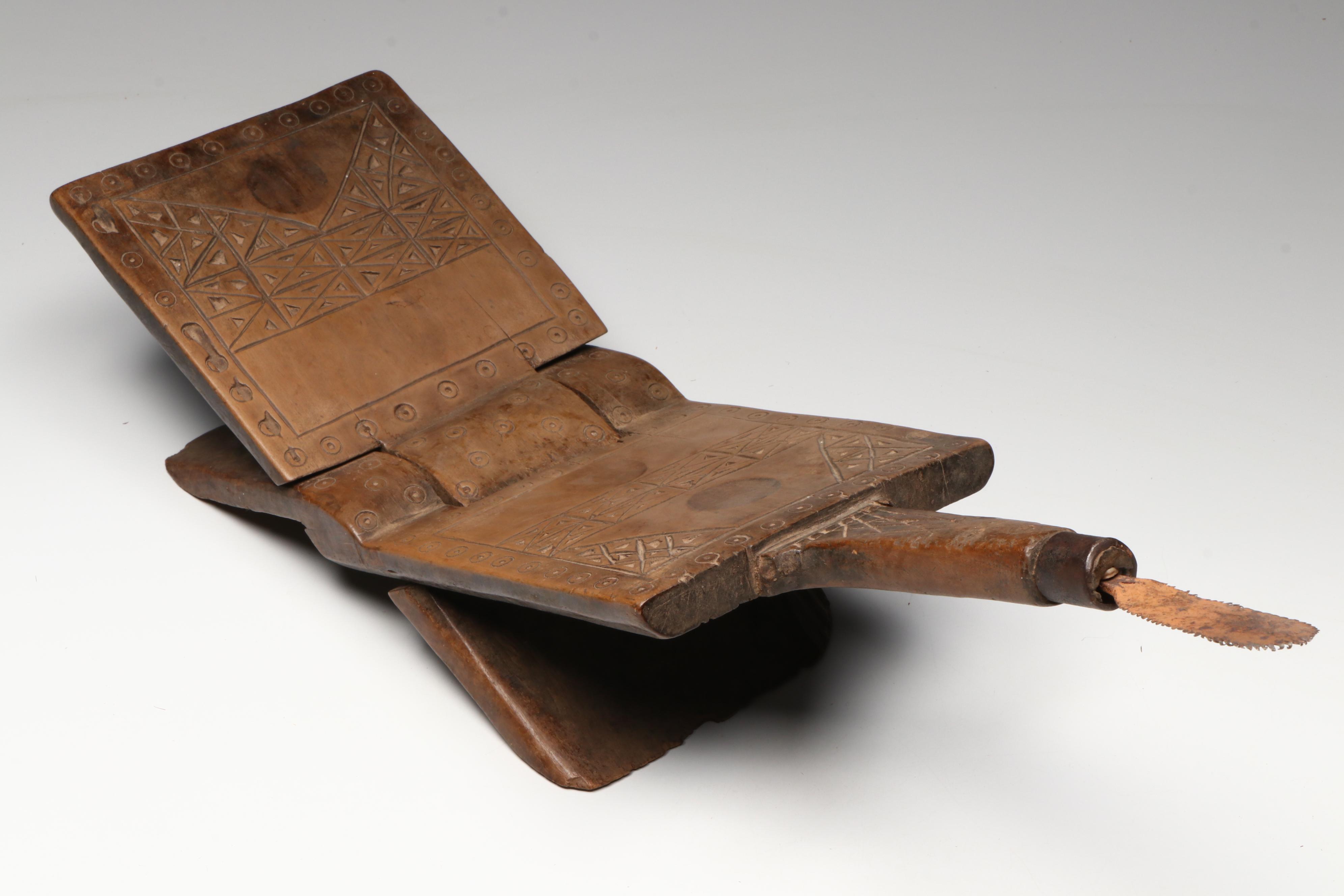 Swahili Carved Fold-Out Wood Coconut Grater Stool