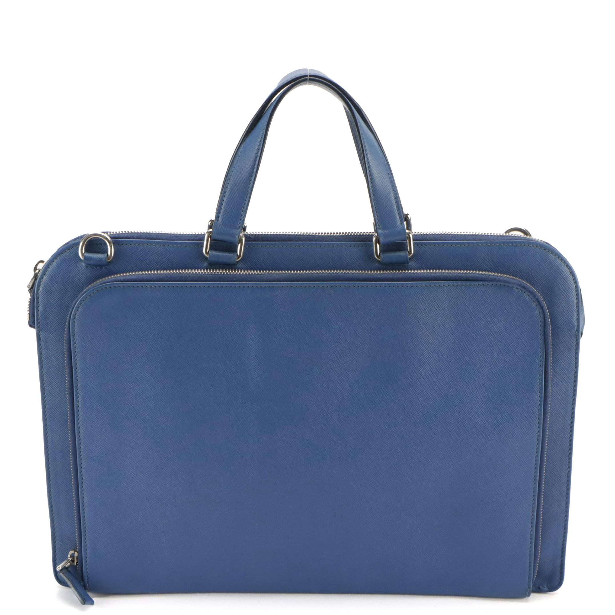 Prada Two-Way Briefcase Bag in Blue Saffiano Leather