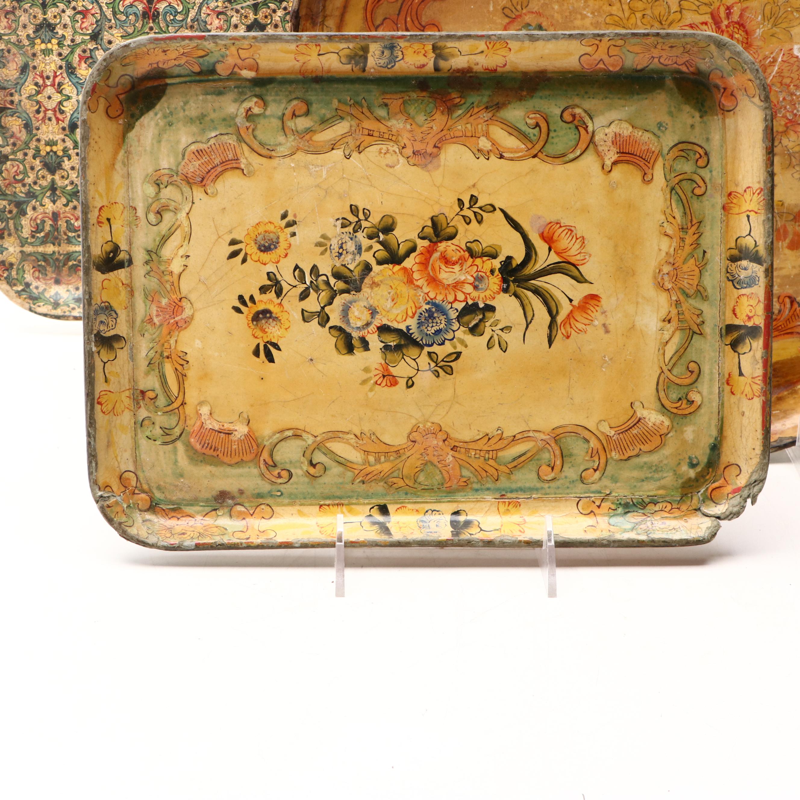 Victorian Style and Other Papier-Mâché Trays, Mid-20th Century