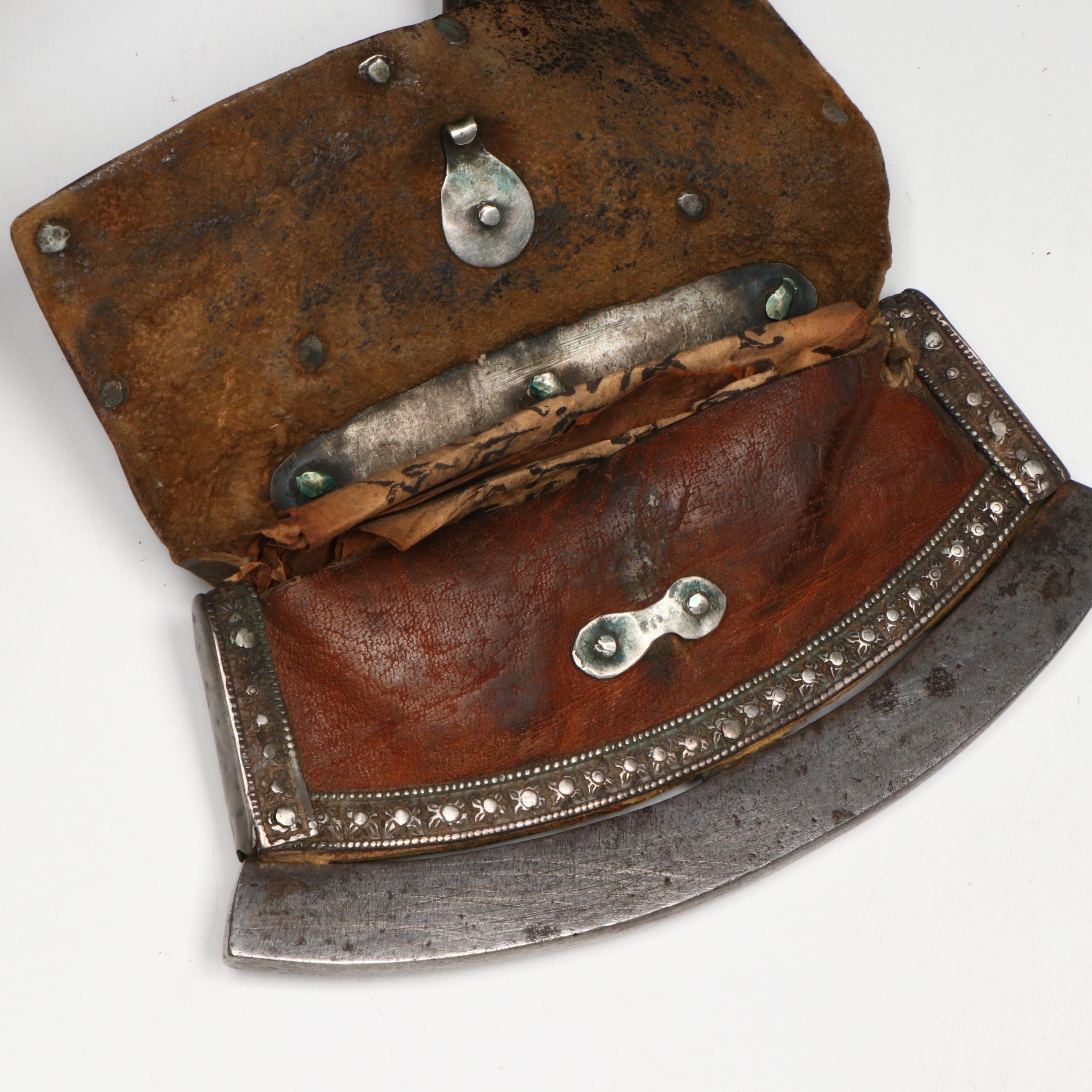 Tibetan Metal and Turquoise Leather Belt with Pouch, 19th Century
