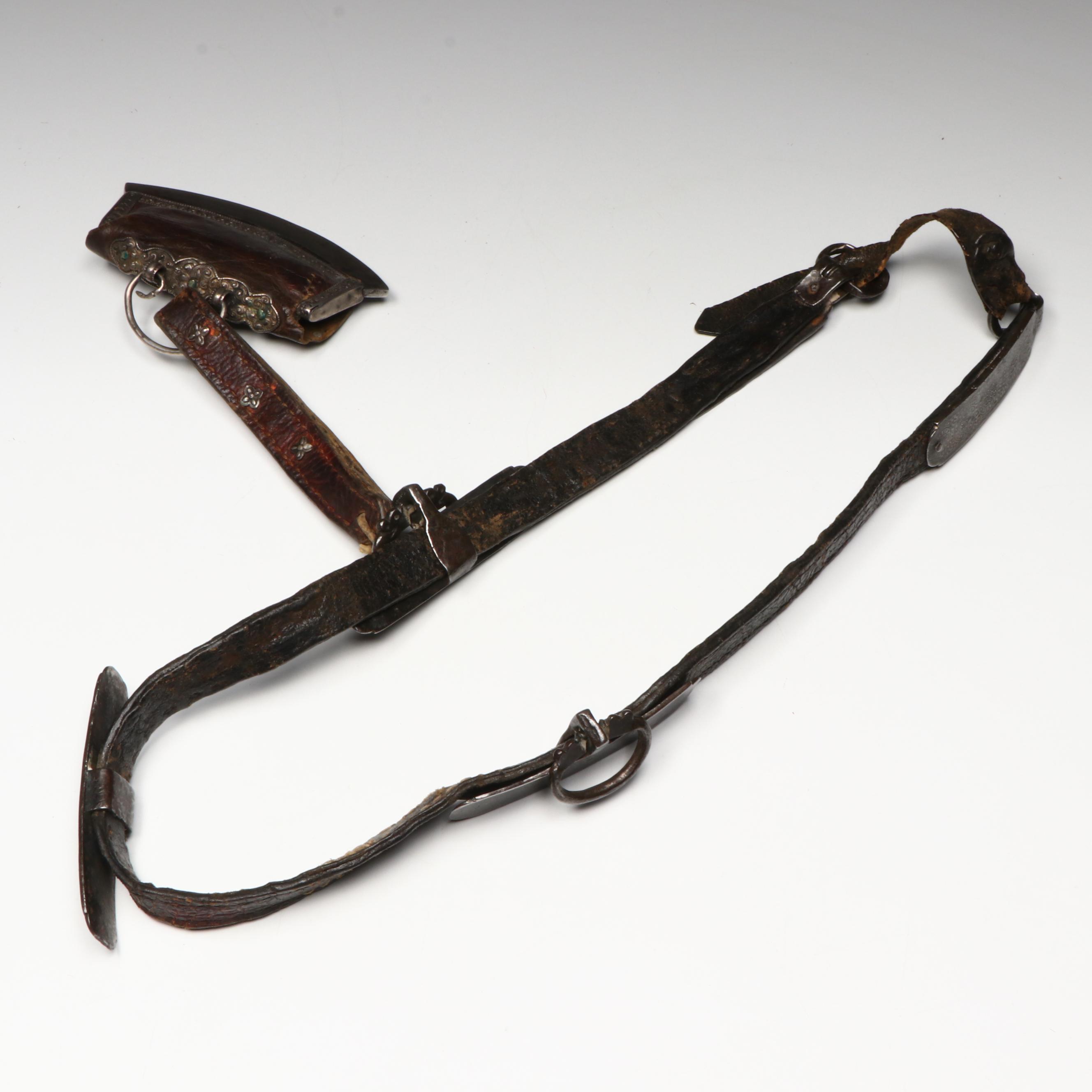 Tibetan Metal and Turquoise Leather Belt with Pouch, 19th Century