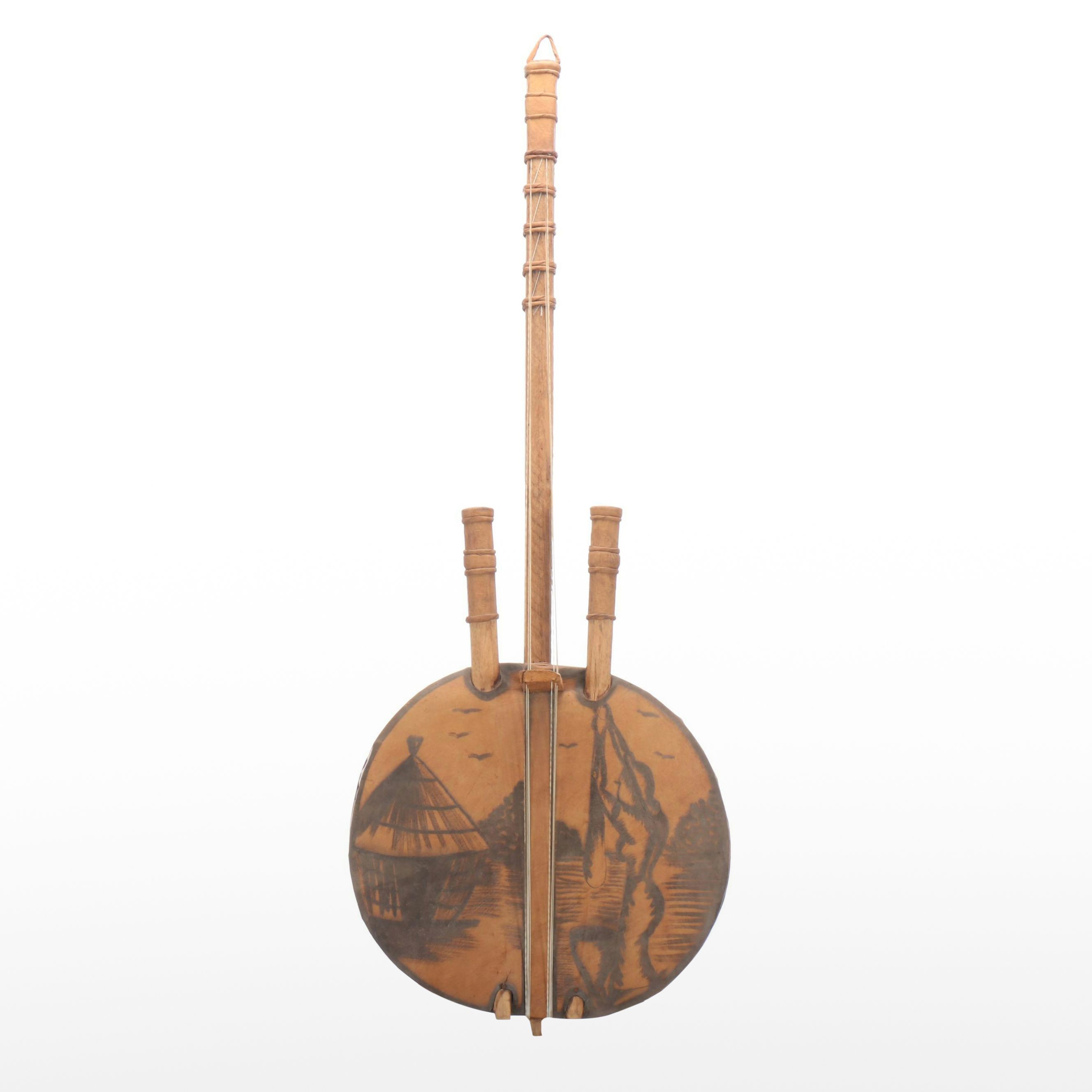 West African Style Gourd and Leather Pictorial Kora