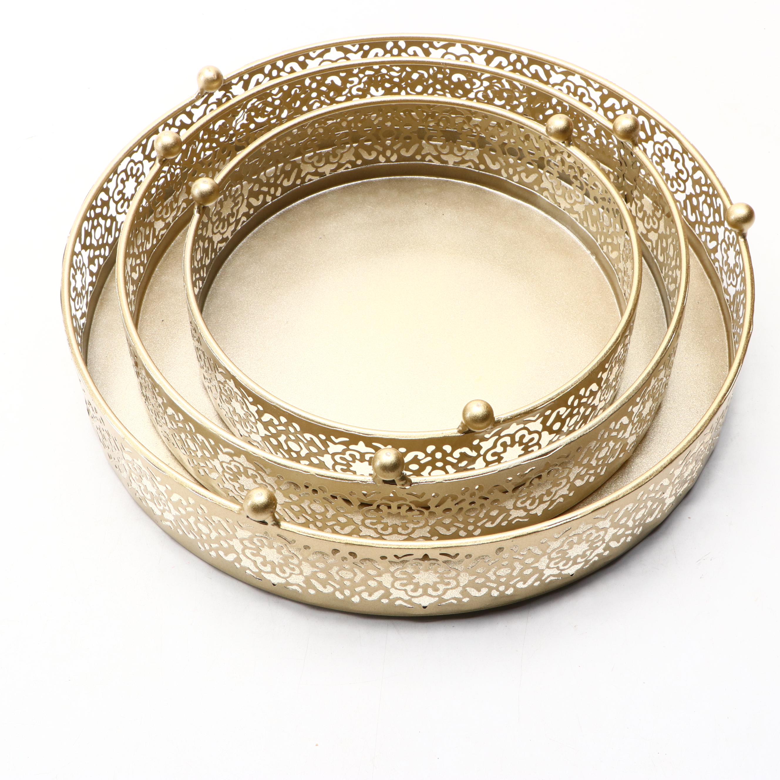 Set of Reticulated Gilt Metal Plateaus with Hanging Wall Shelf