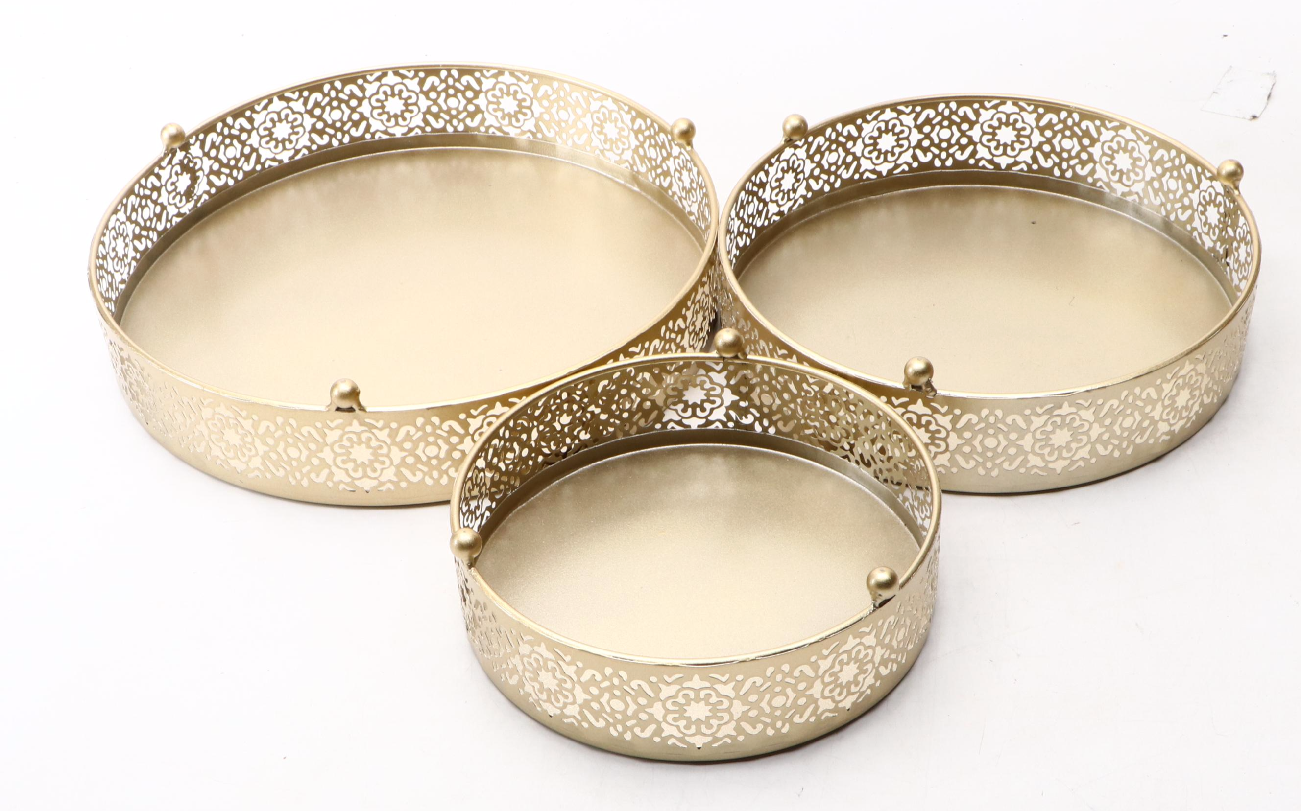 Set of Reticulated Gilt Metal Plateaus with Hanging Wall Shelf