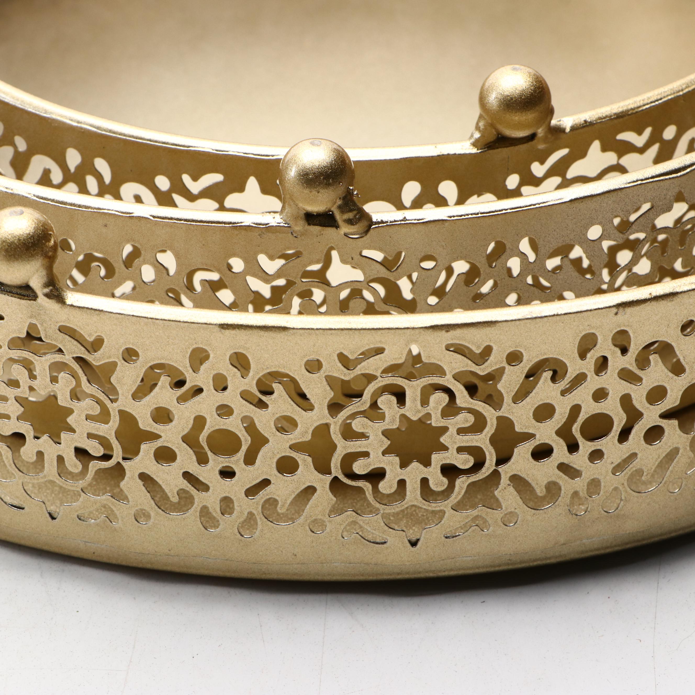 Set of Reticulated Gilt Metal Plateaus with Hanging Wall Shelf