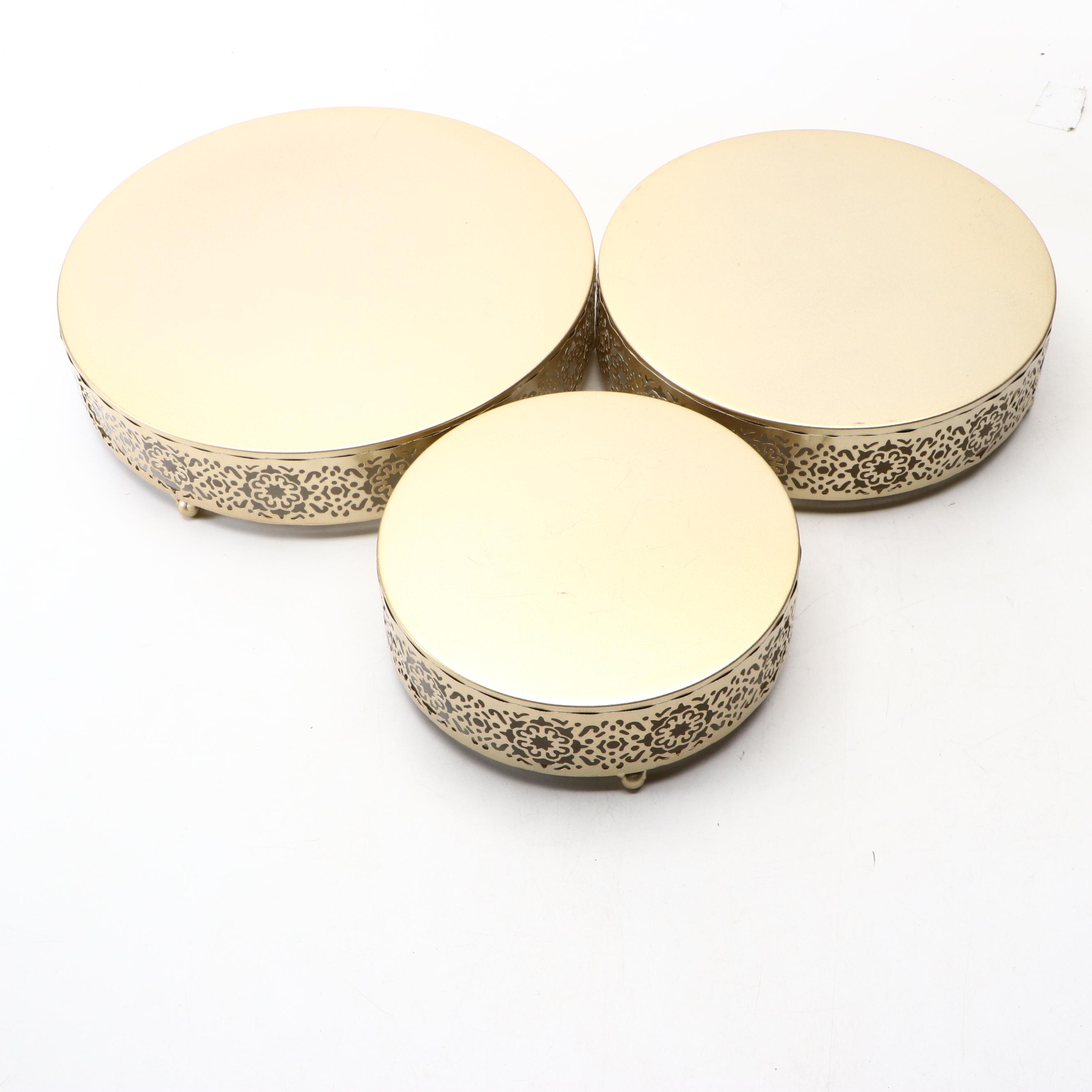 Set of Reticulated Gilt Metal Plateaus with Hanging Wall Shelf