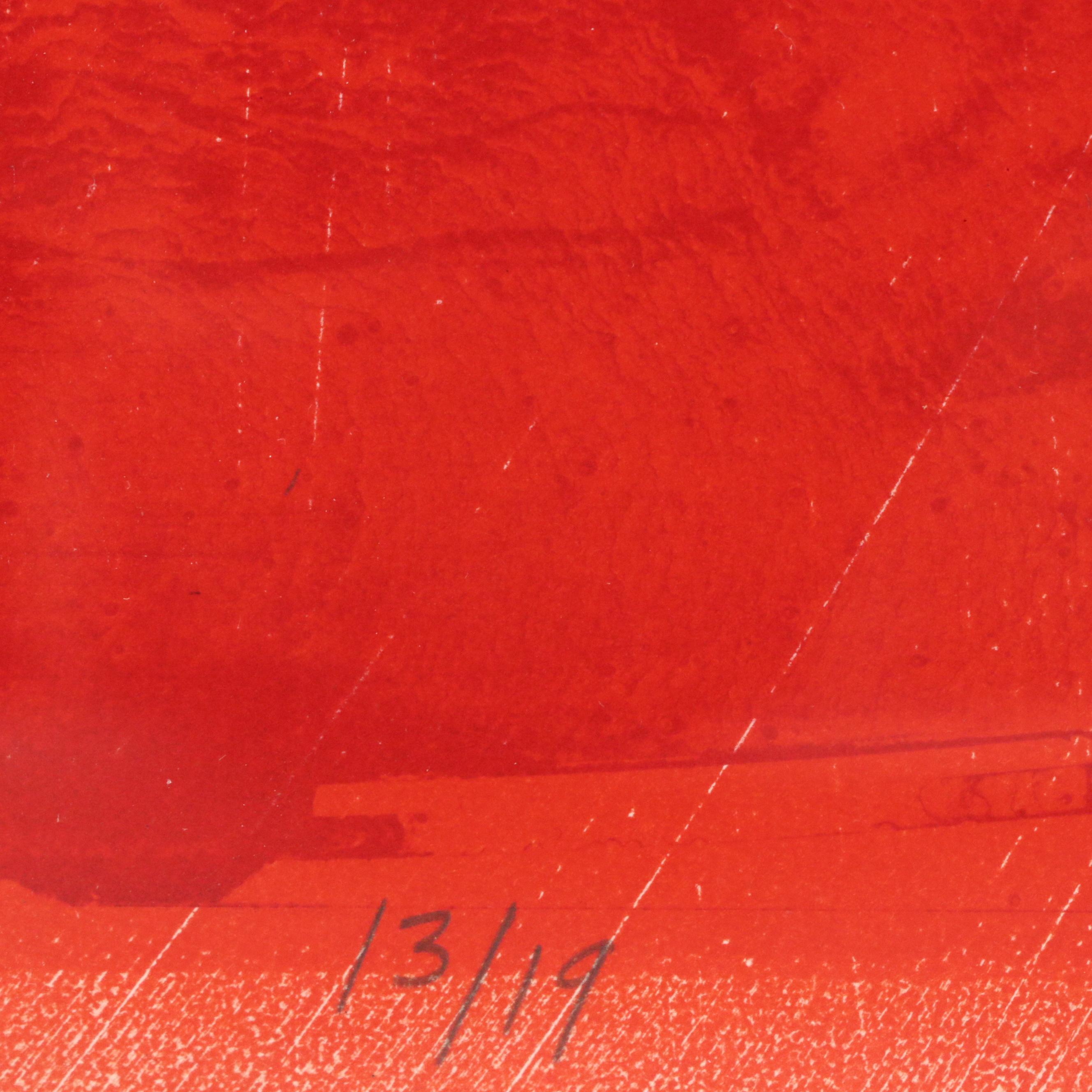 Michael A. Nushawg Abstract Lithograph in Red "The Last Dancer," 1979