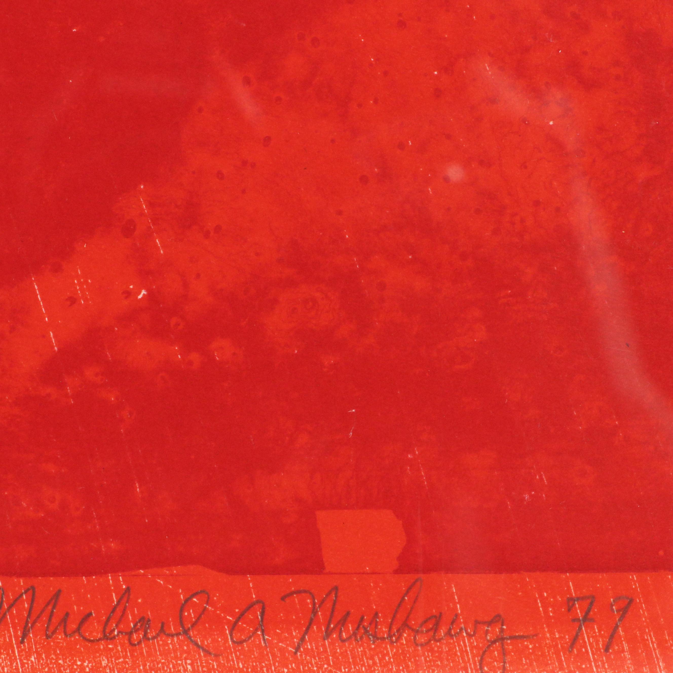Michael A. Nushawg Abstract Lithograph in Red "The Last Dancer," 1979