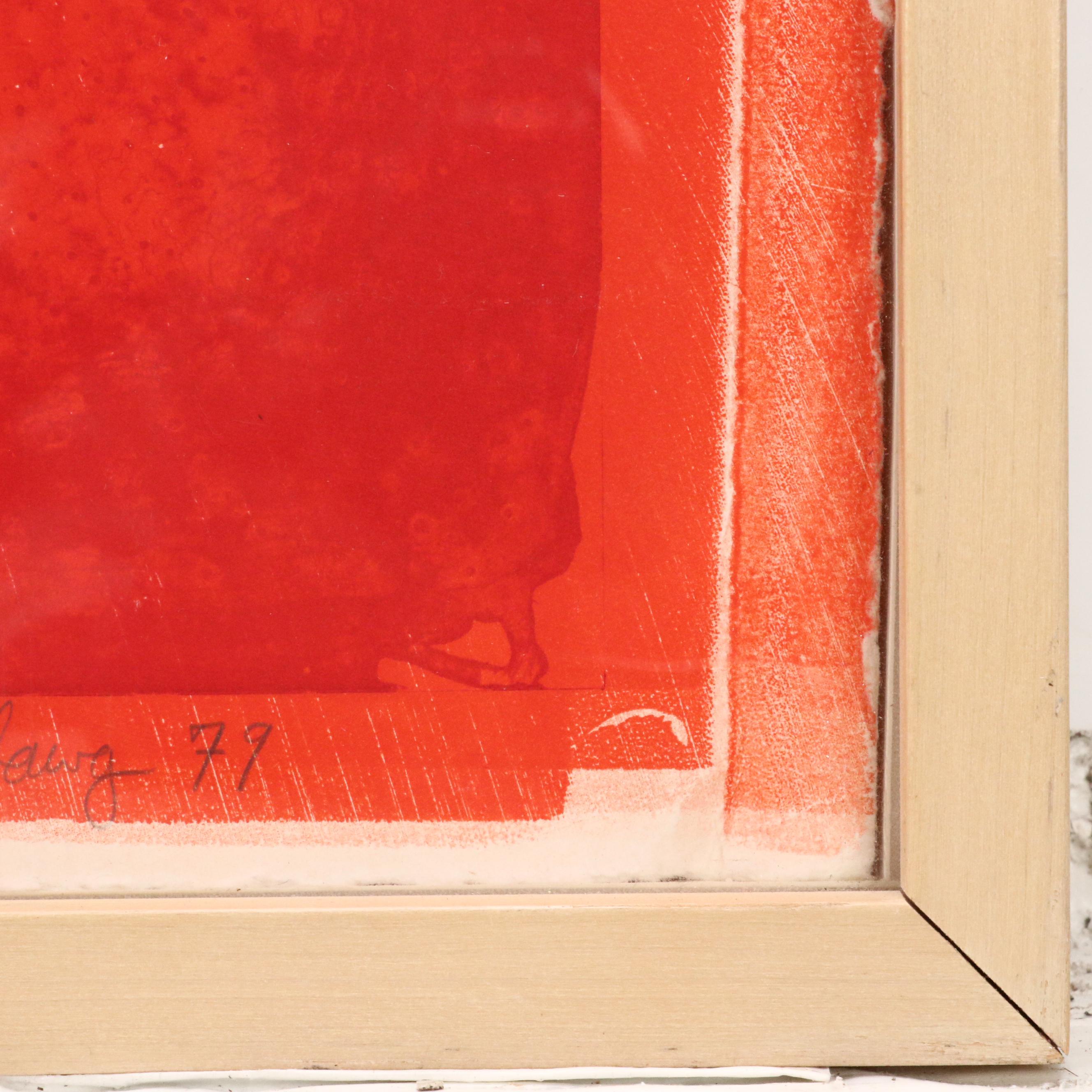 Michael A. Nushawg Abstract Lithograph in Red "The Last Dancer," 1979