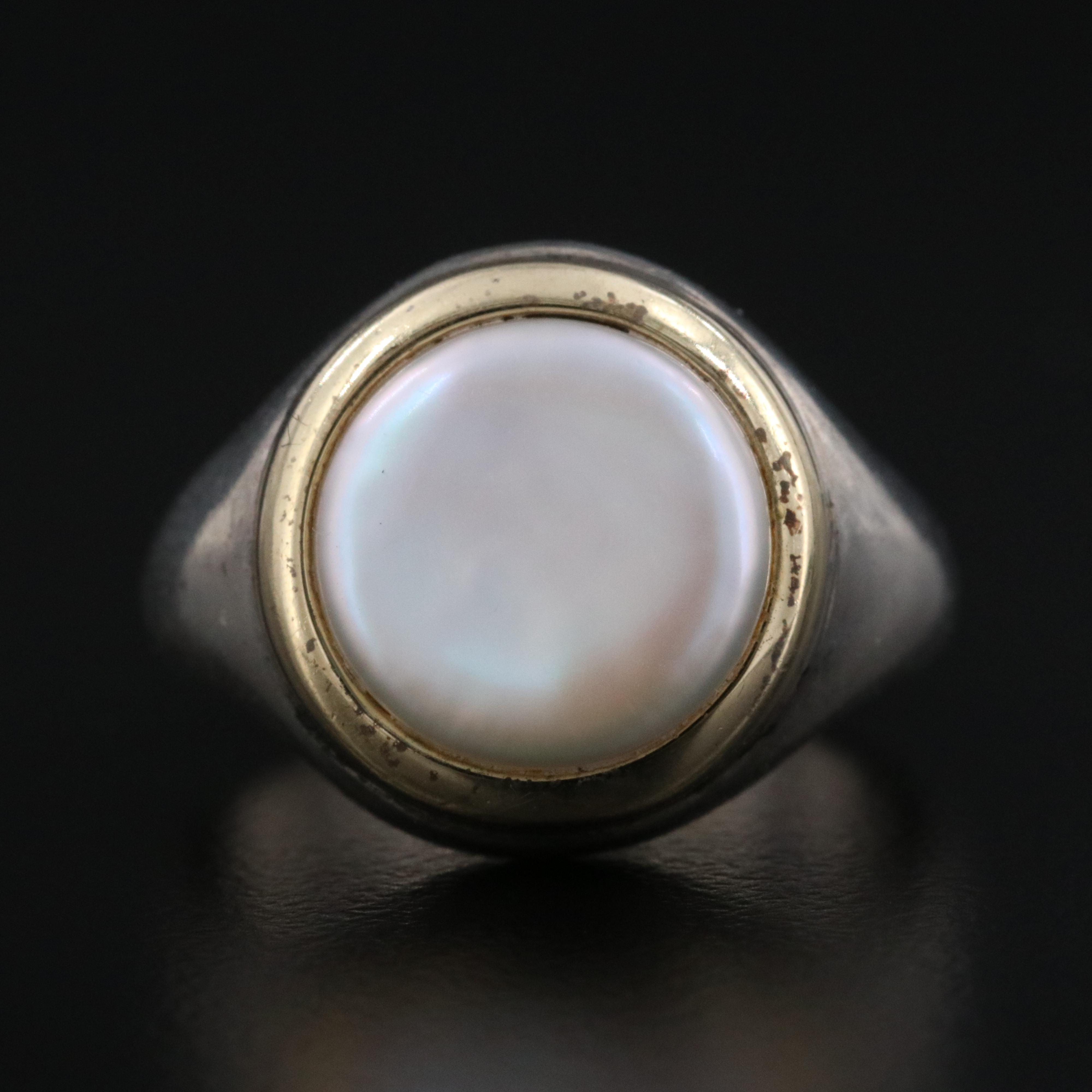 Tiffany & Co. Sterling Pearl Signet Ring with 18K Bezel