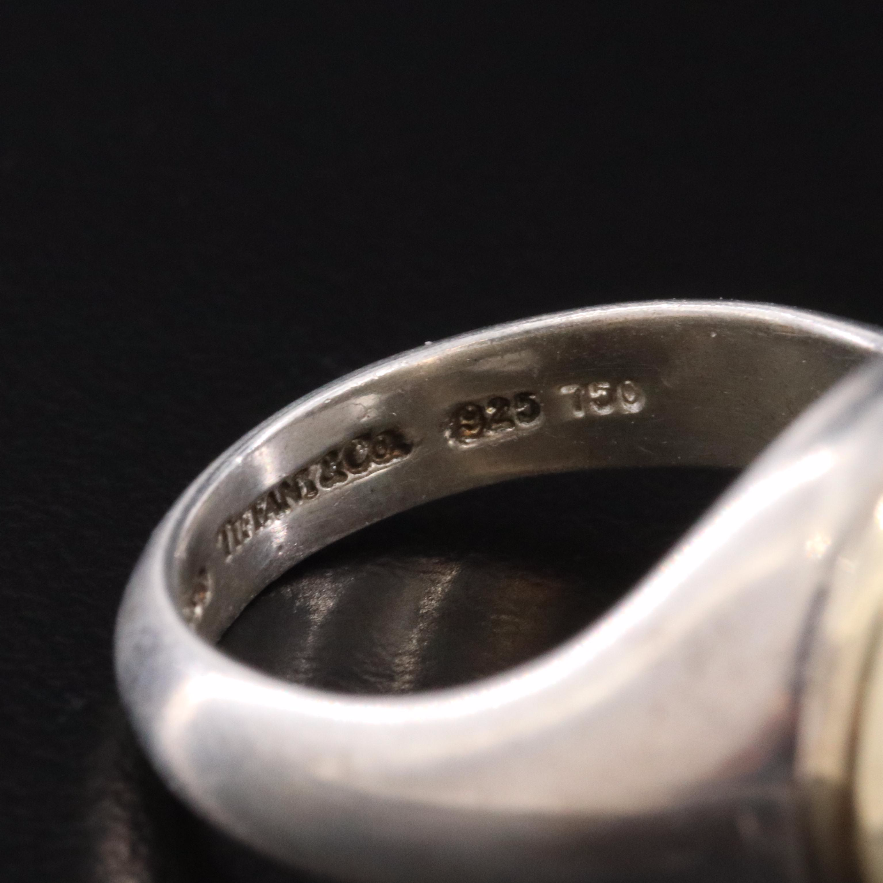 Tiffany & Co. Sterling Pearl Signet Ring with 18K Bezel