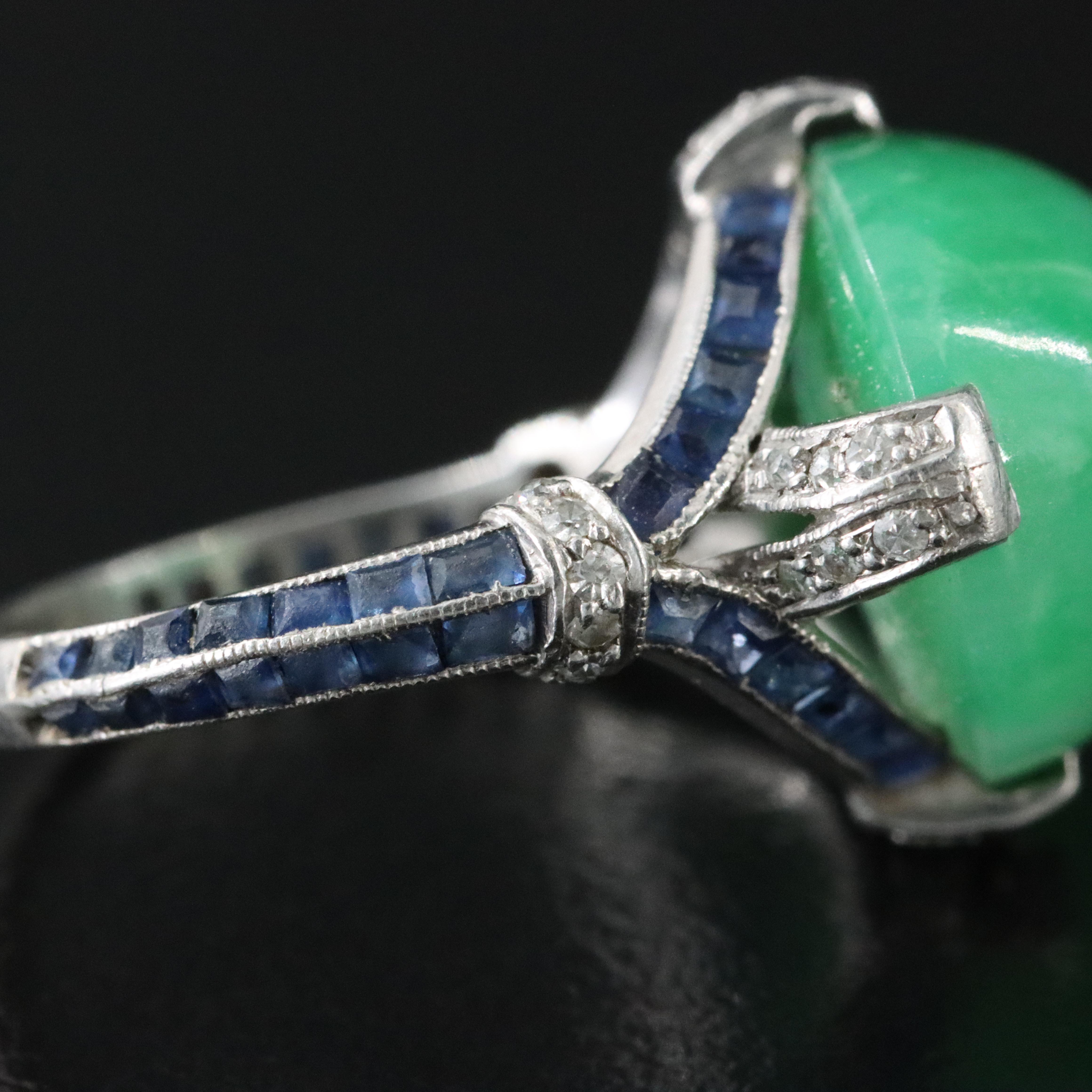 Antique Platinum Jadeite and Diamond Ring