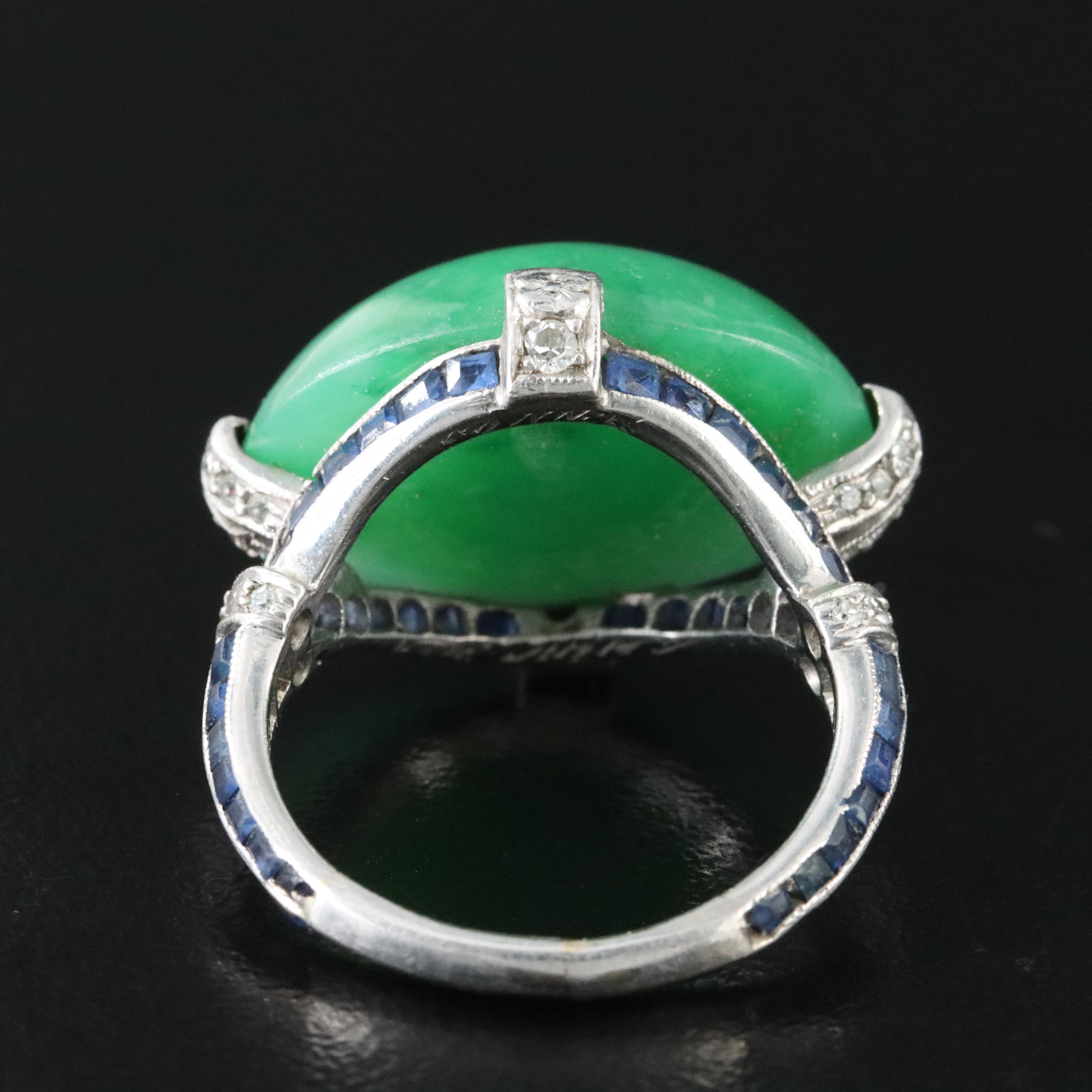 Antique Platinum Jadeite and Diamond Ring