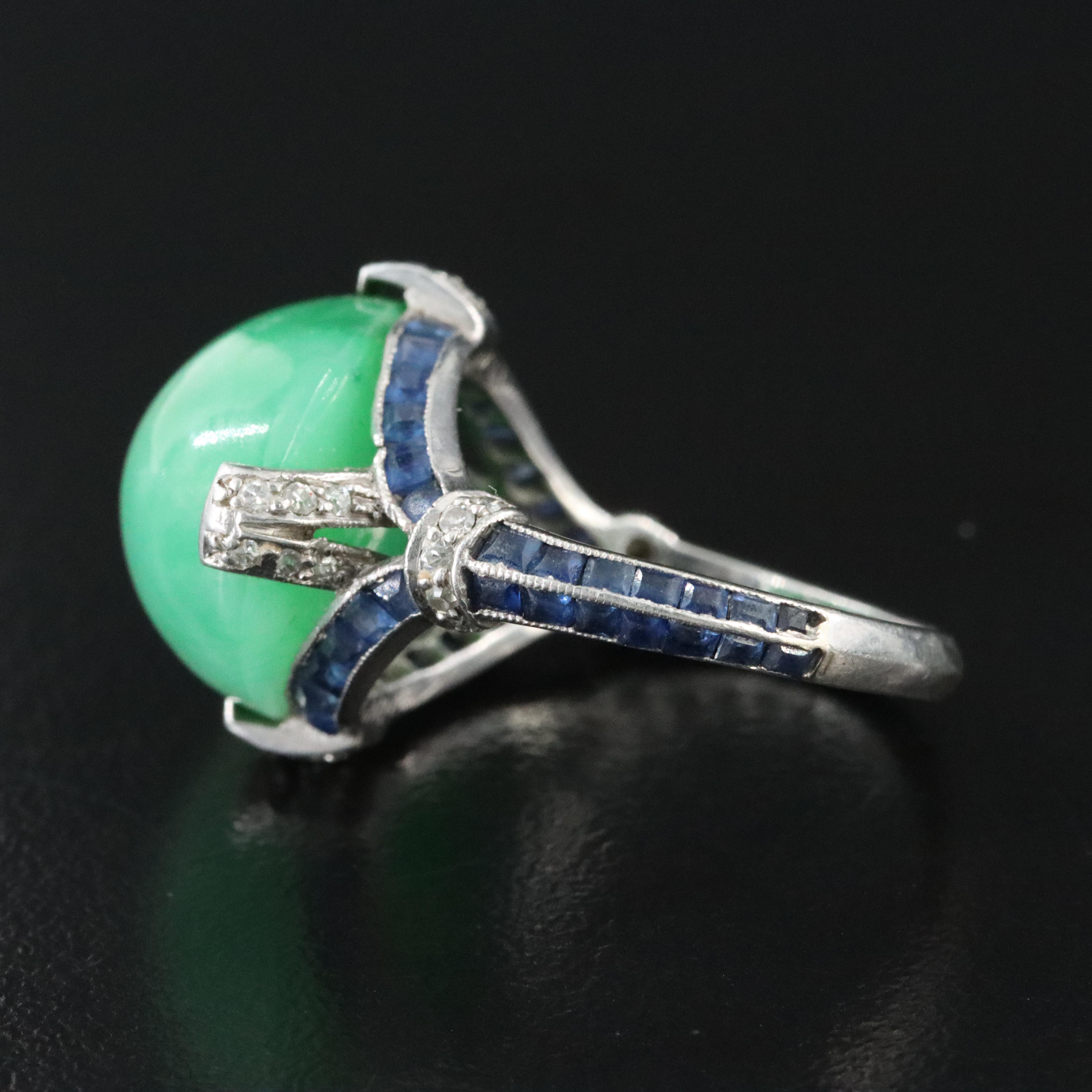 Antique Platinum Jadeite and Diamond Ring