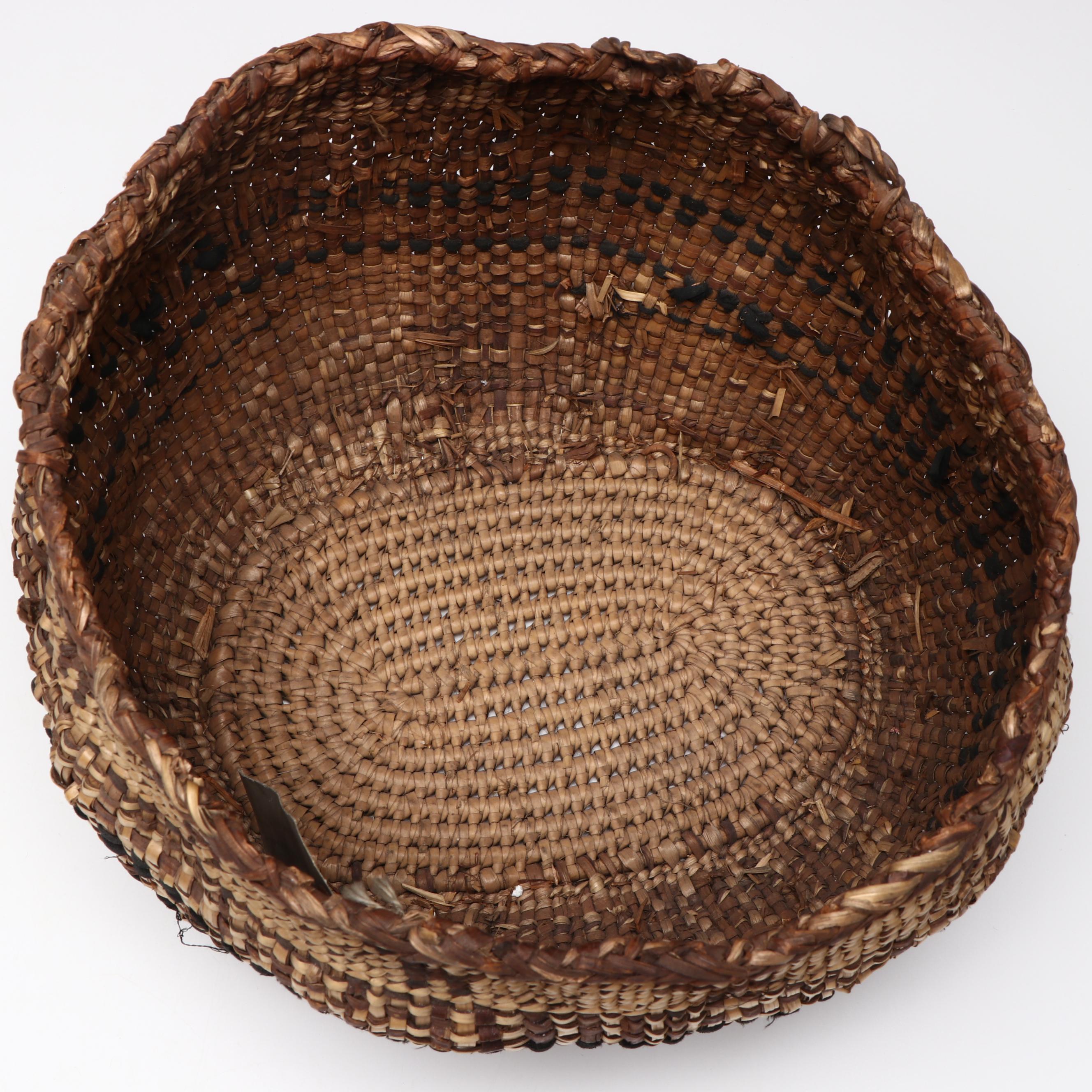 Indigenous Pacific Northwest Coast Skokomish Plaited Dog Motif Basket, 1910