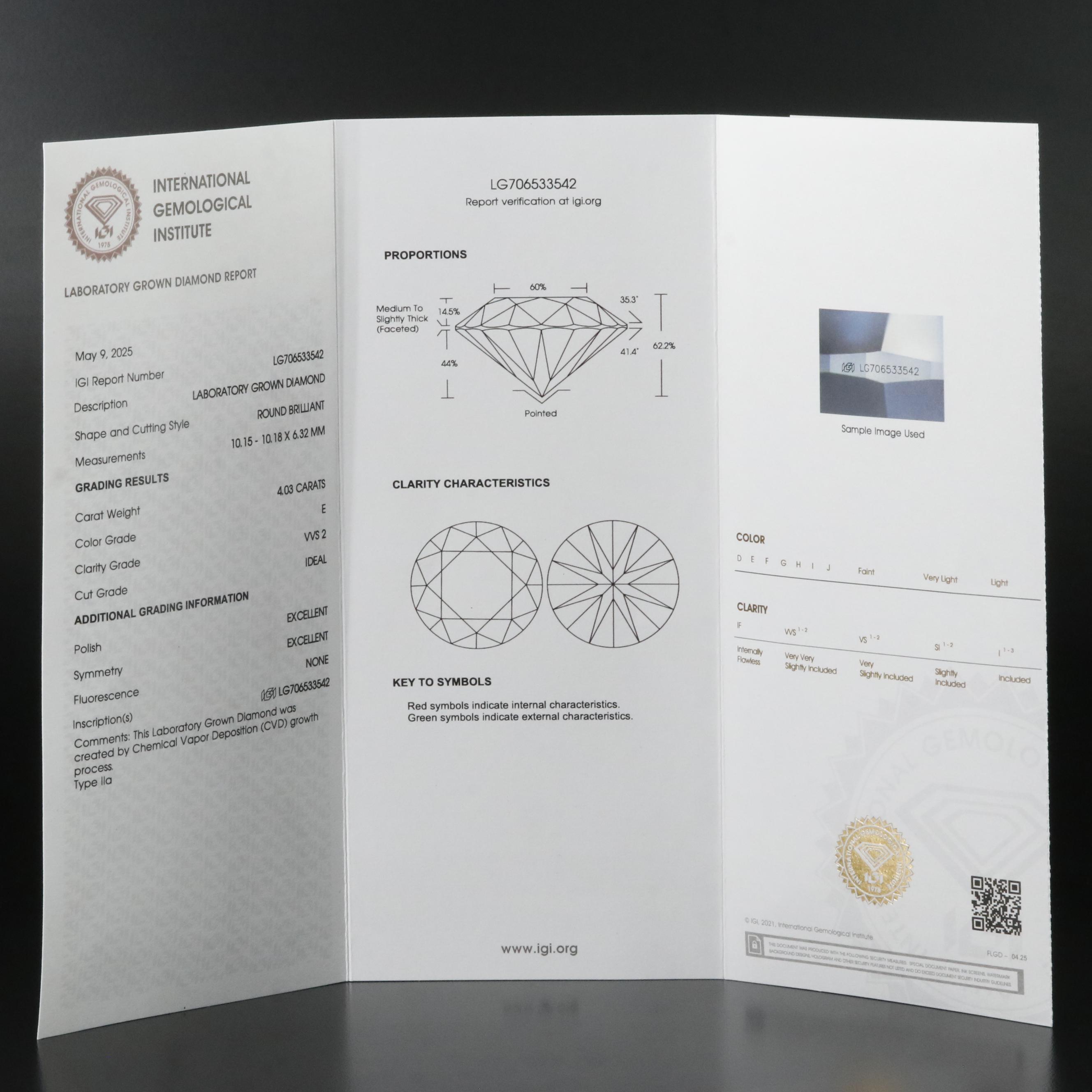 18K 4.03 CT Lab Grown Diamond Solitaire Ring with IGI Report