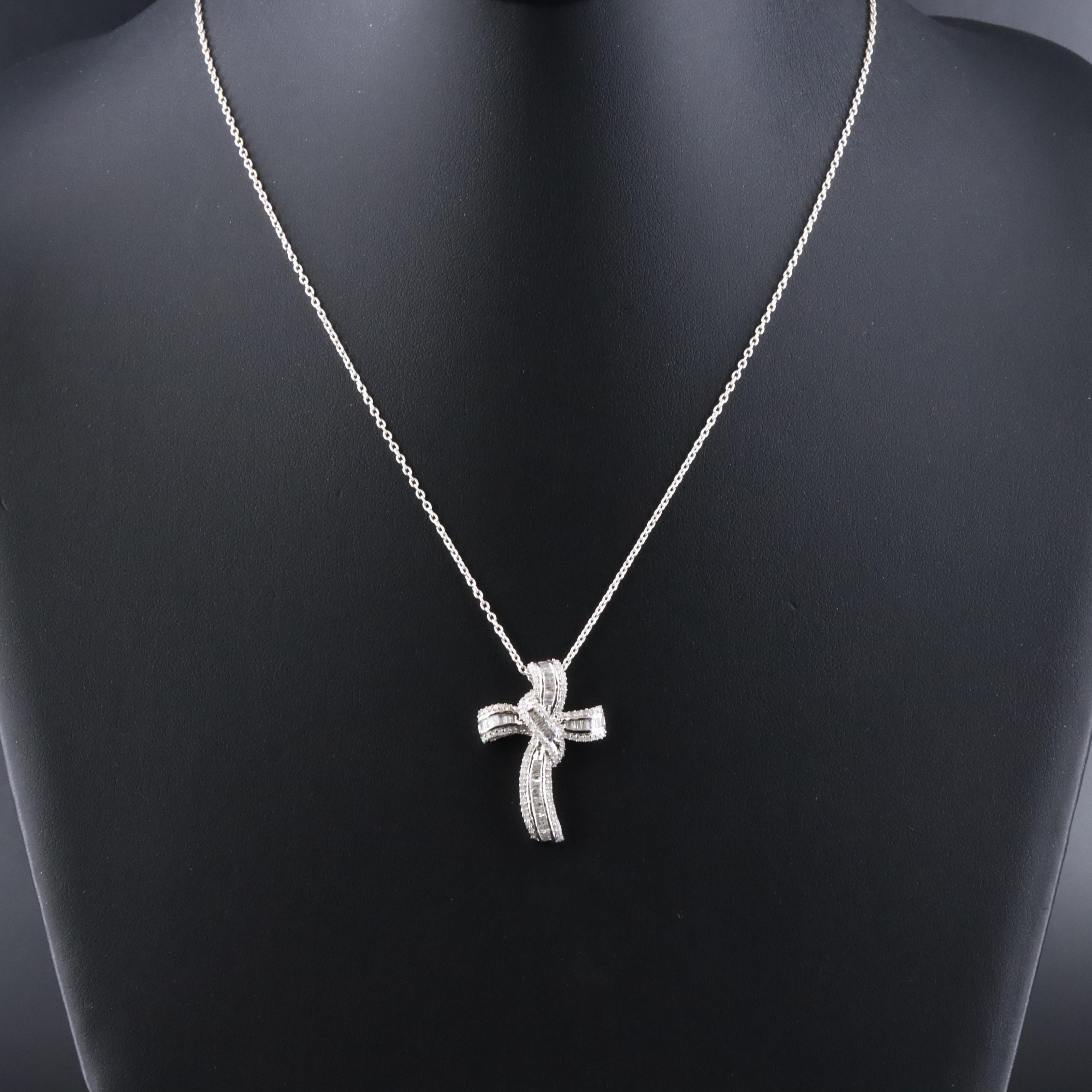 Sterling Diamond Cross Pendant Necklace