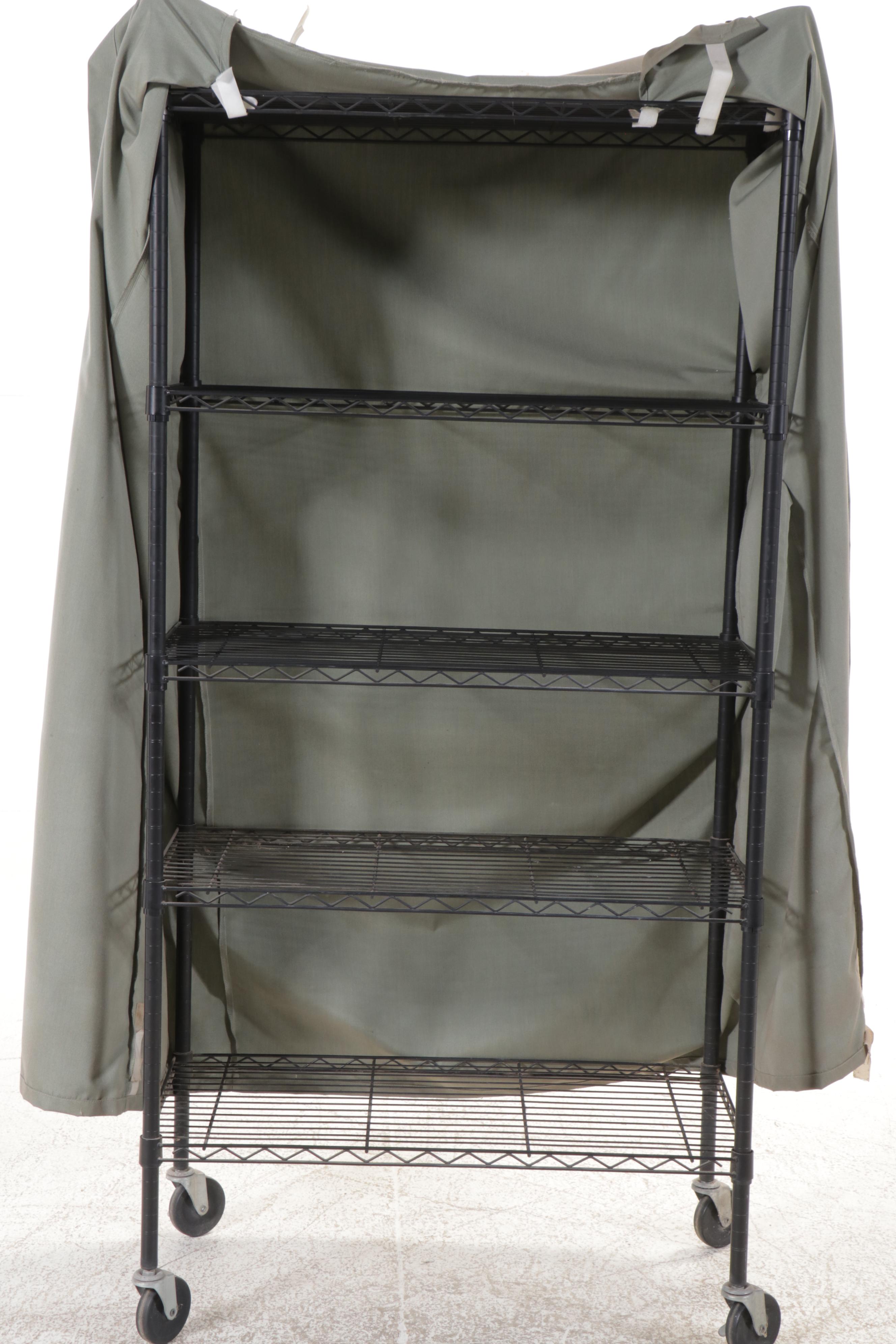Contemporary Metal Shelf on Casters with Fabric Cover