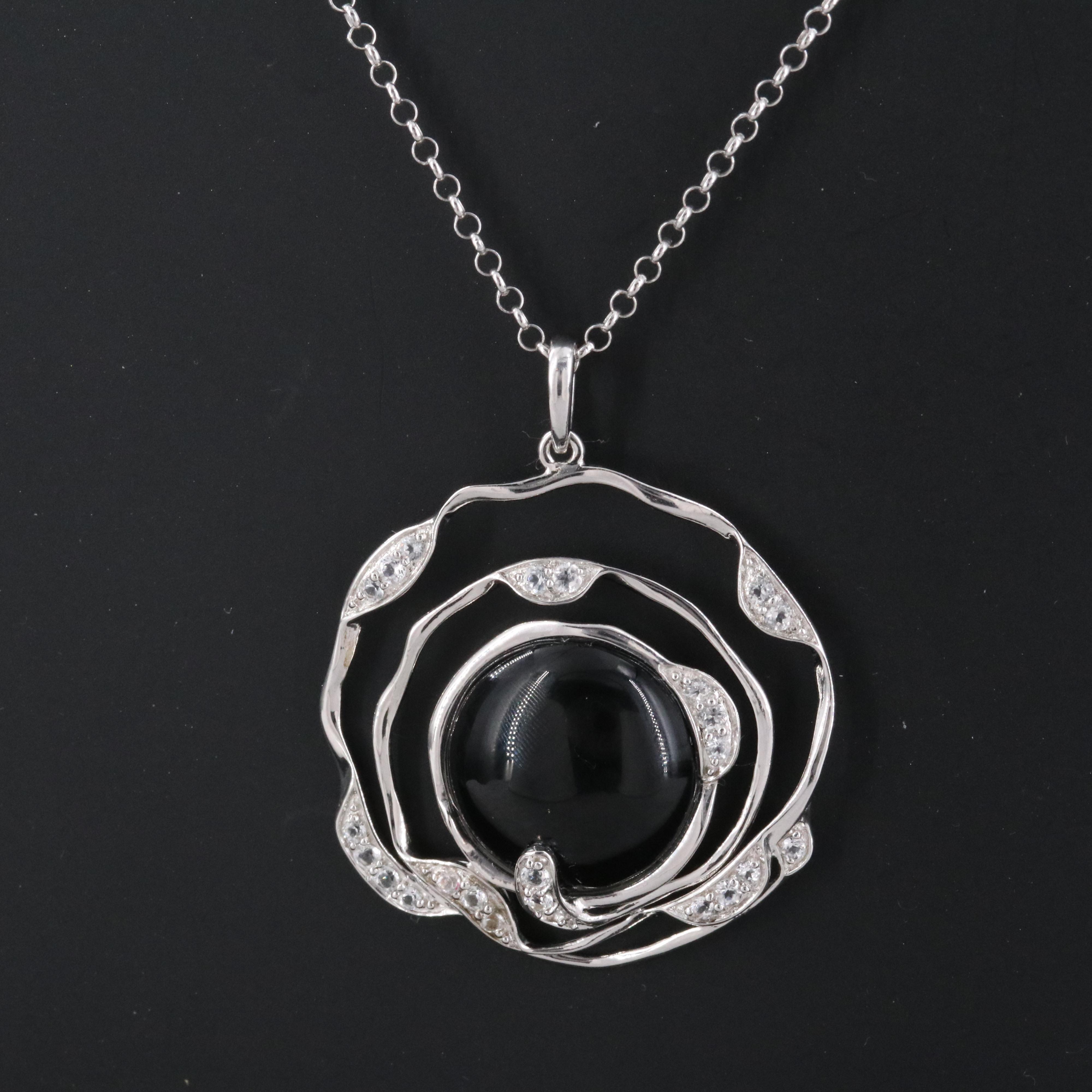Carlo Viani Sterling Black Onyx and White Topaz Pendant Necklace