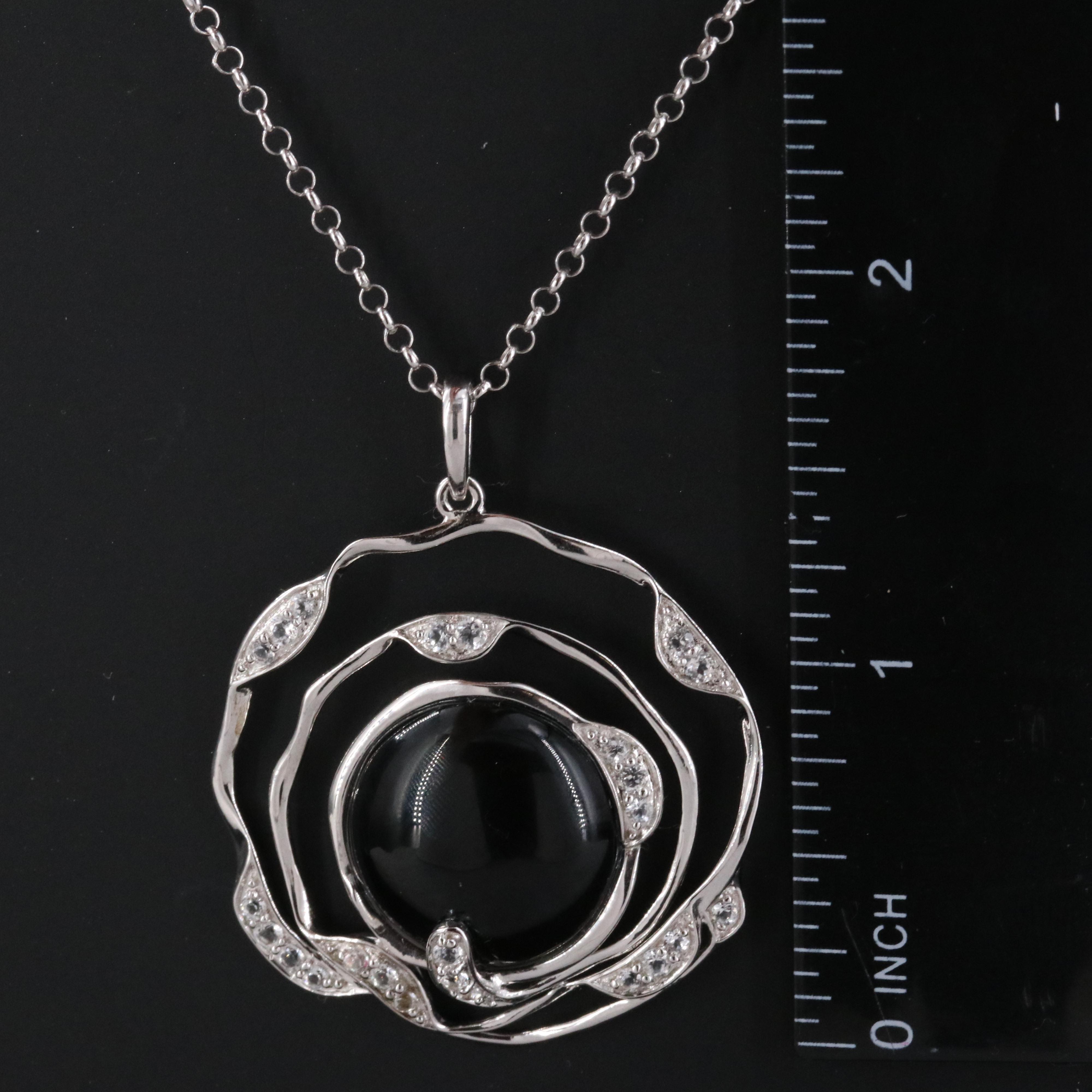 Carlo Viani Sterling Black Onyx and White Topaz Pendant Necklace