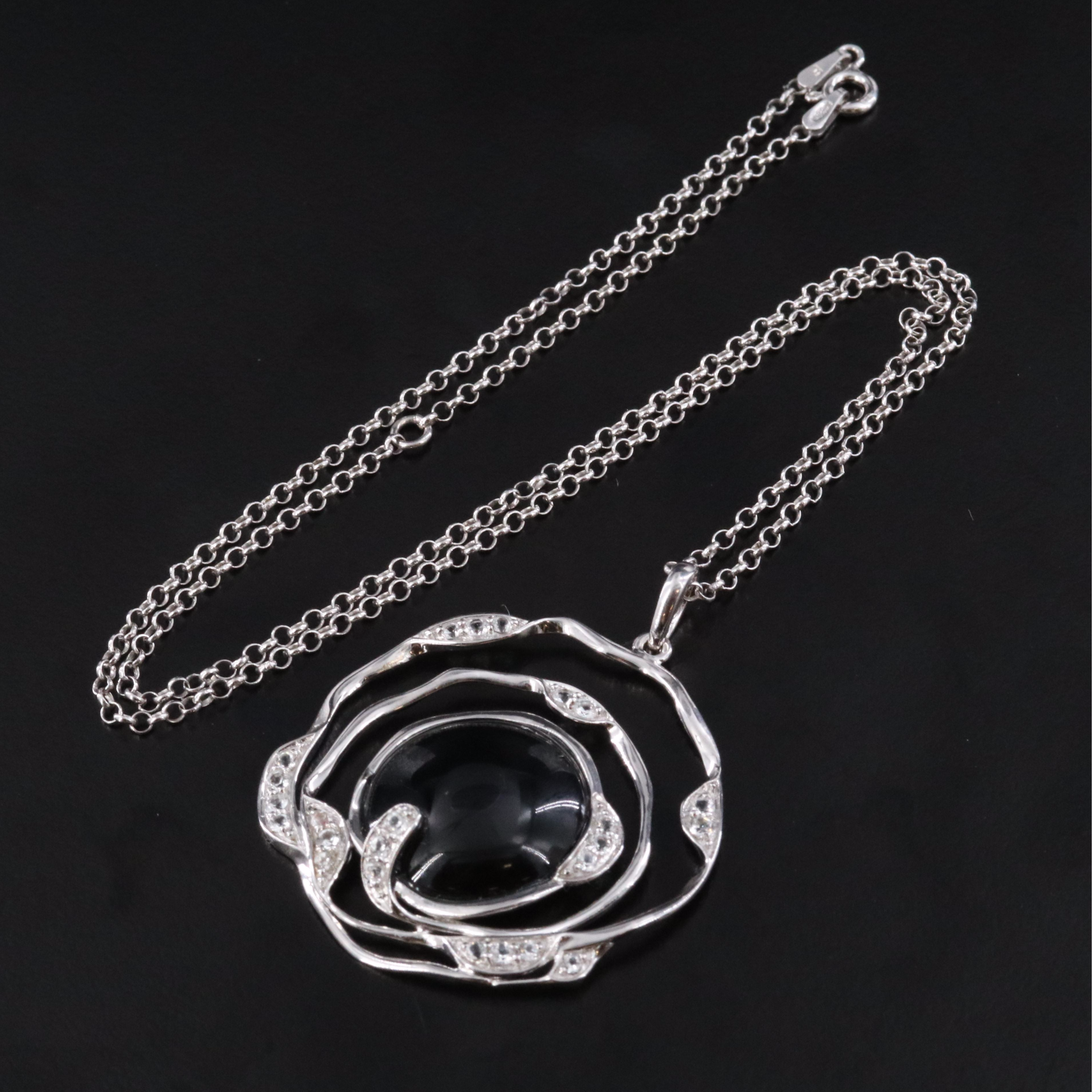 Carlo Viani Sterling Black Onyx and White Topaz Pendant Necklace