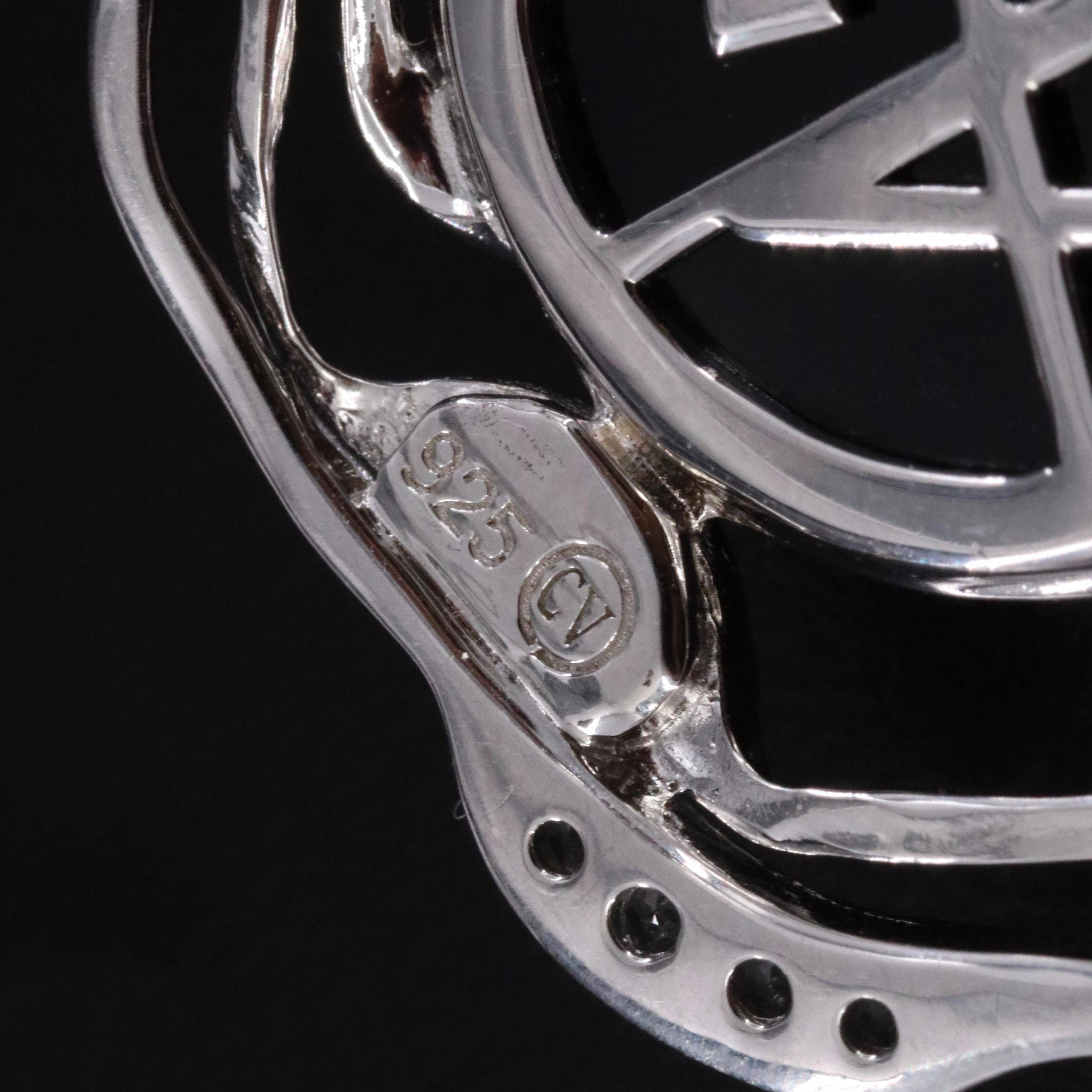 Carlo Viani Sterling Black Onyx and White Topaz Pendant Necklace