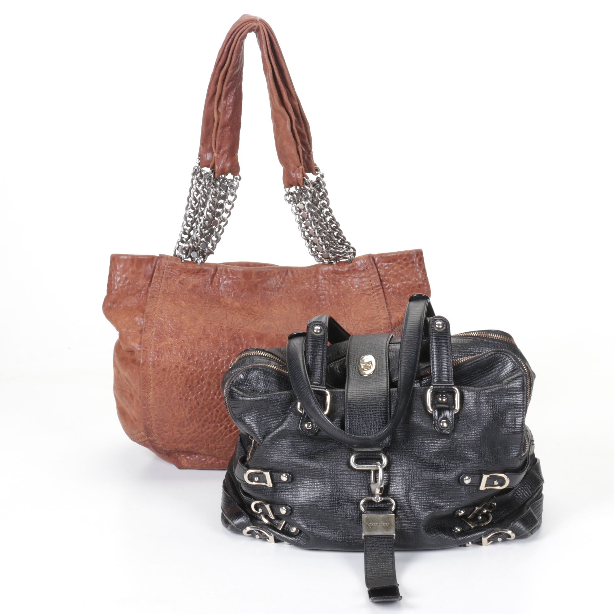 Jimmy Choo Blythe Leather Handbag and Nica Shoulder Bag with Chain Strap