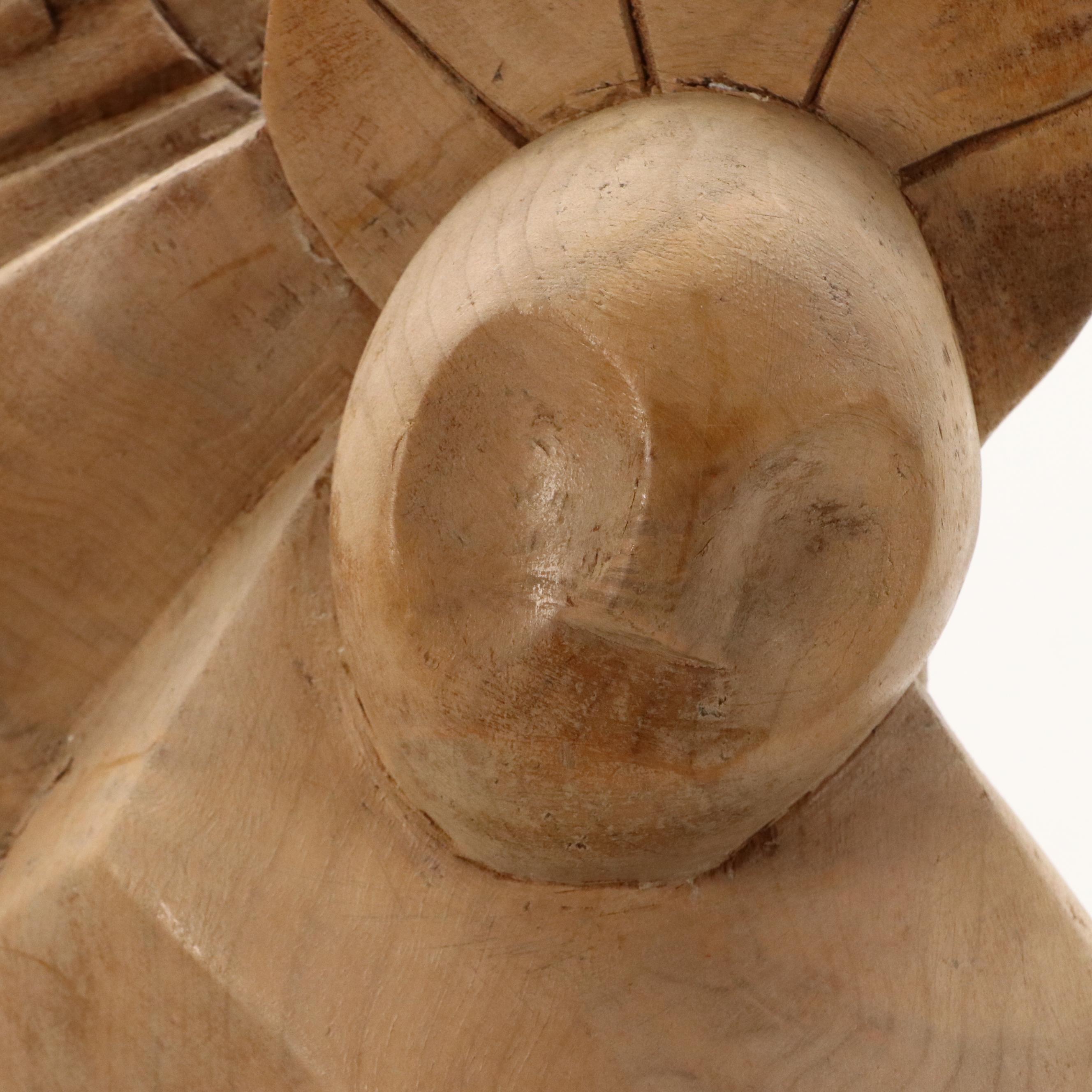 Mid Century Modern Wood Carving of Madonna and Child