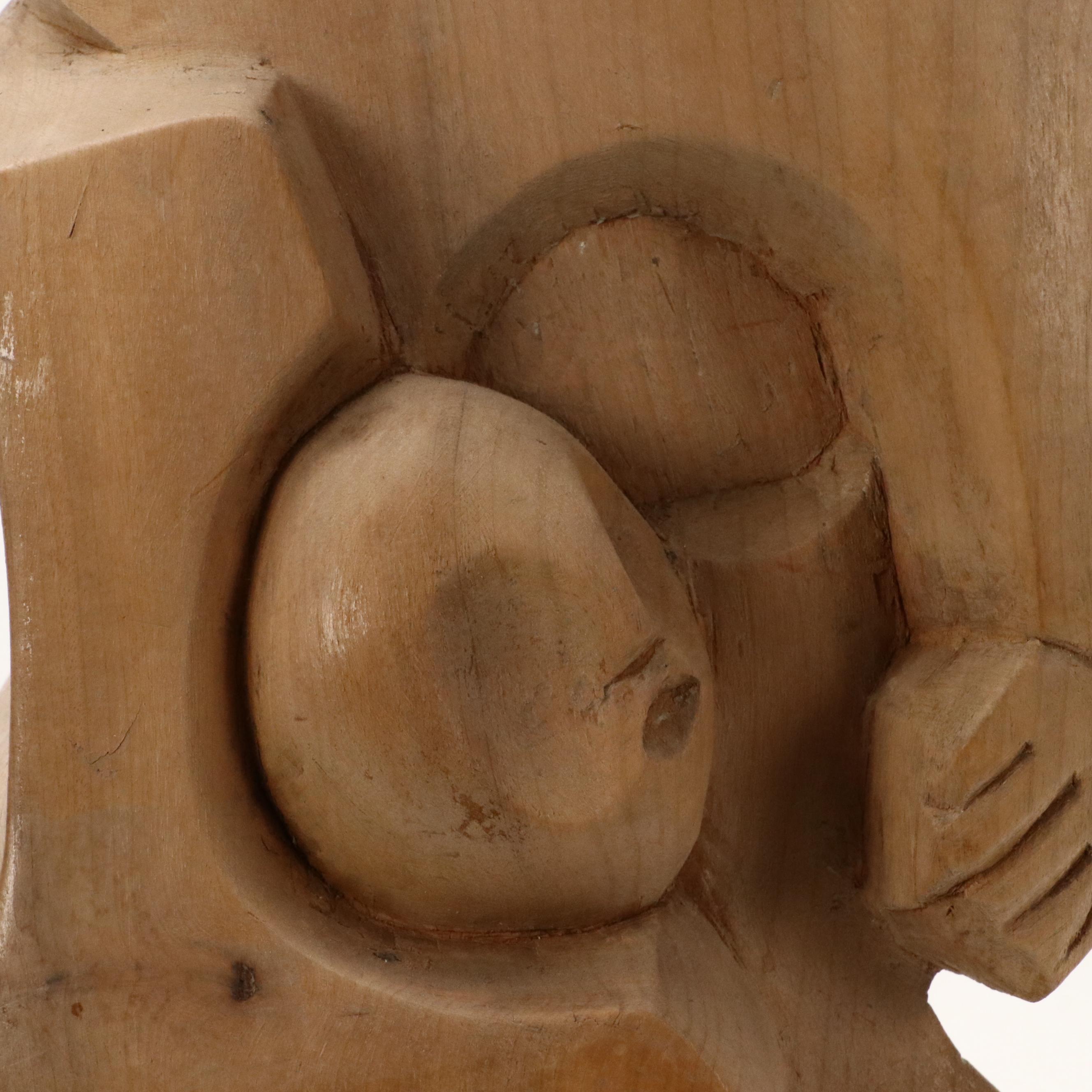 Mid Century Modern Wood Carving of Madonna and Child