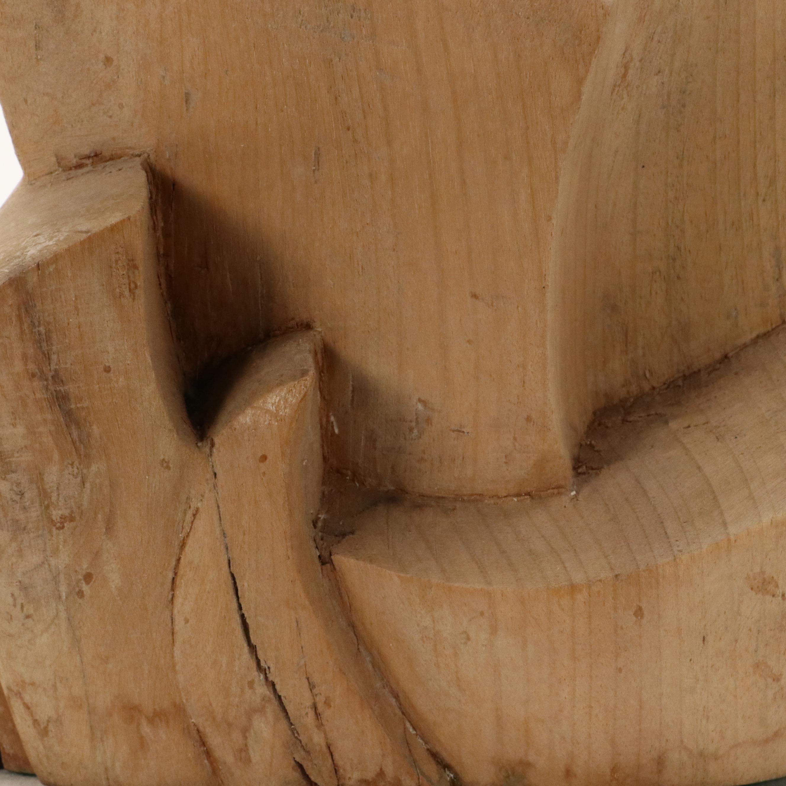 Mid Century Modern Wood Carving of Madonna and Child