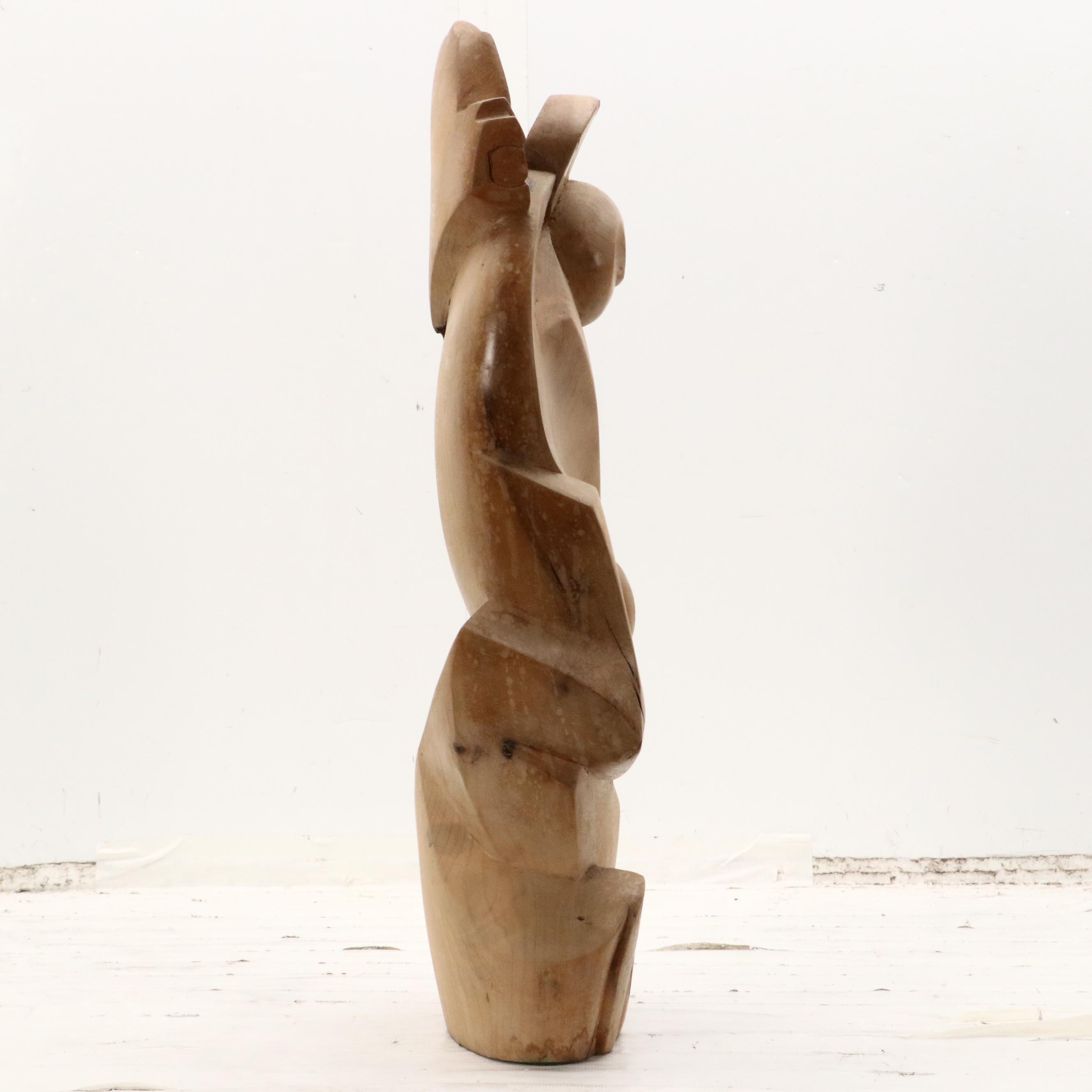 Mid Century Modern Wood Carving of Madonna and Child