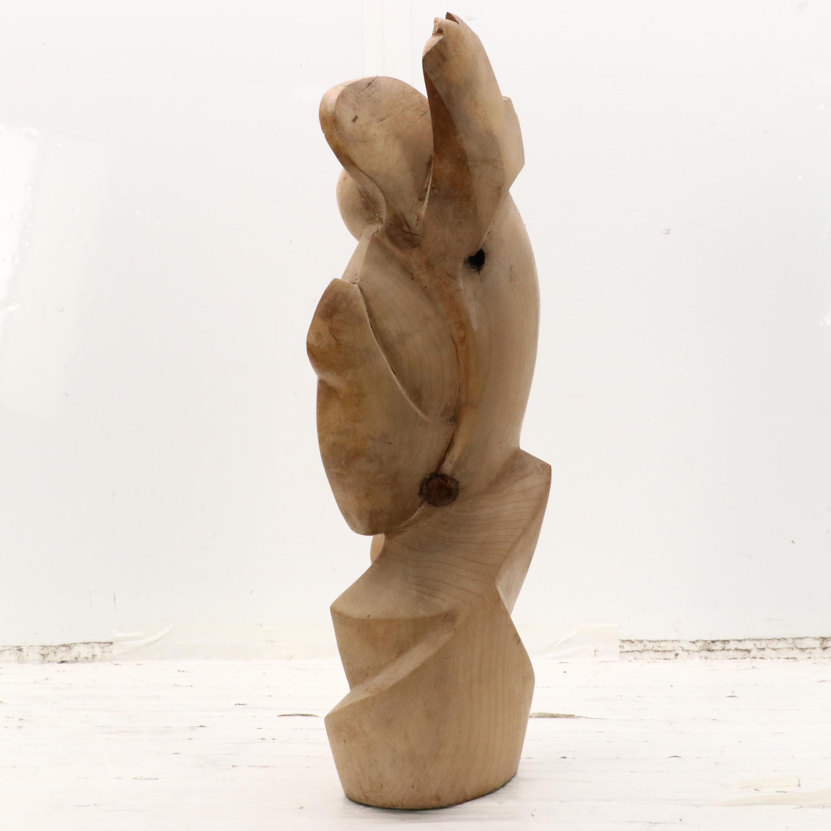 Mid Century Modern Wood Carving of Madonna and Child