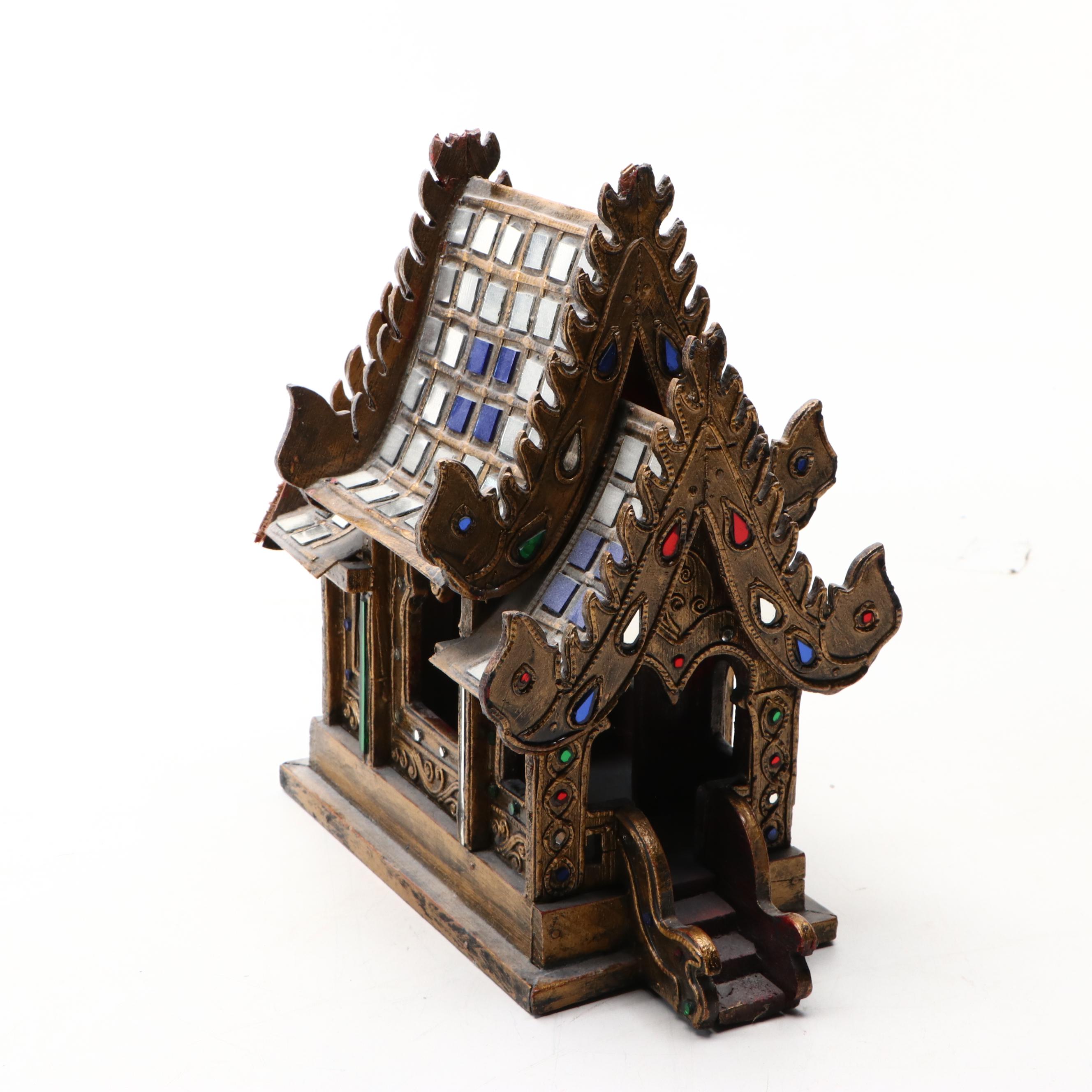 Thai Handcrafted Brass and Glass Spirit House Altar