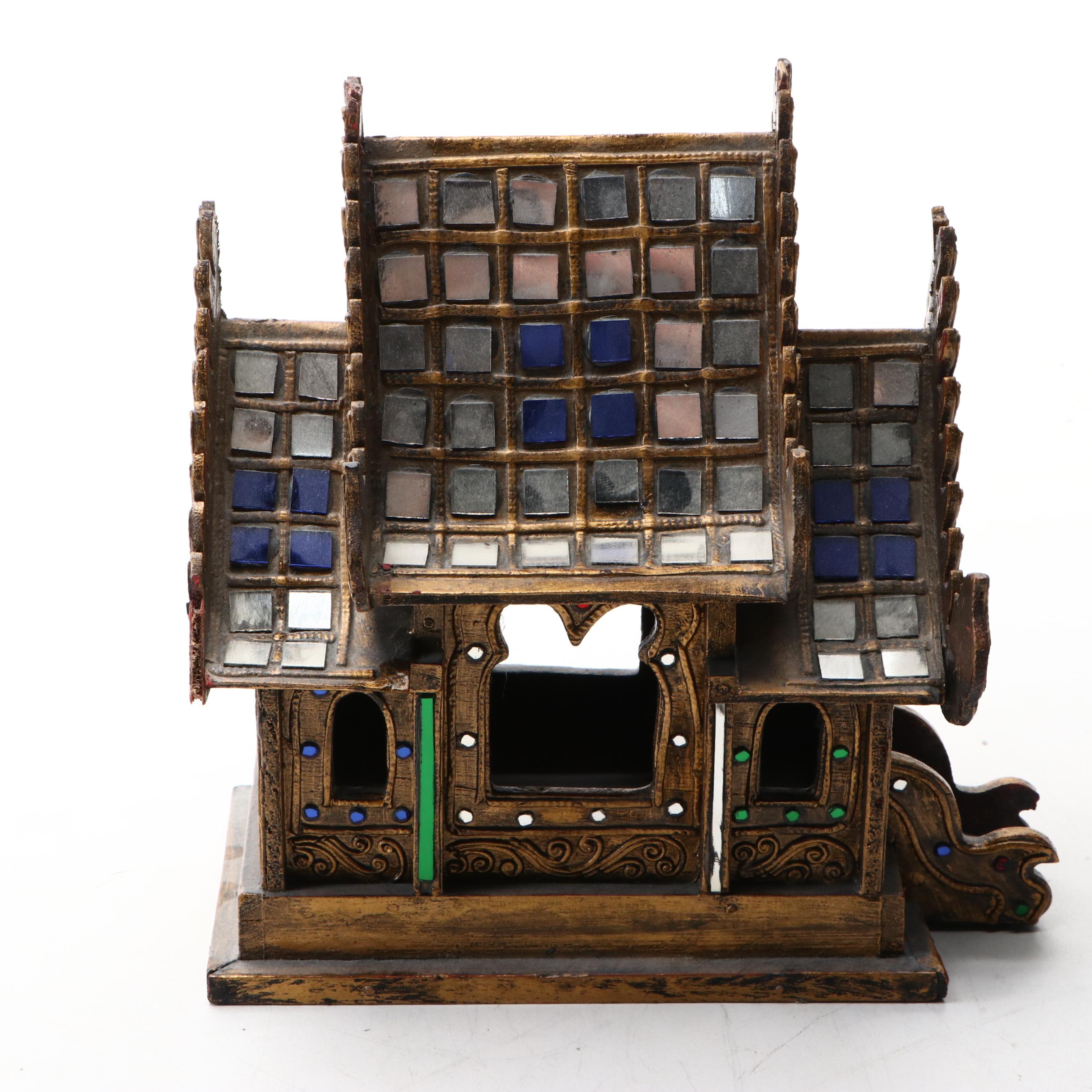 Thai Handcrafted Brass and Glass Spirit House Altar